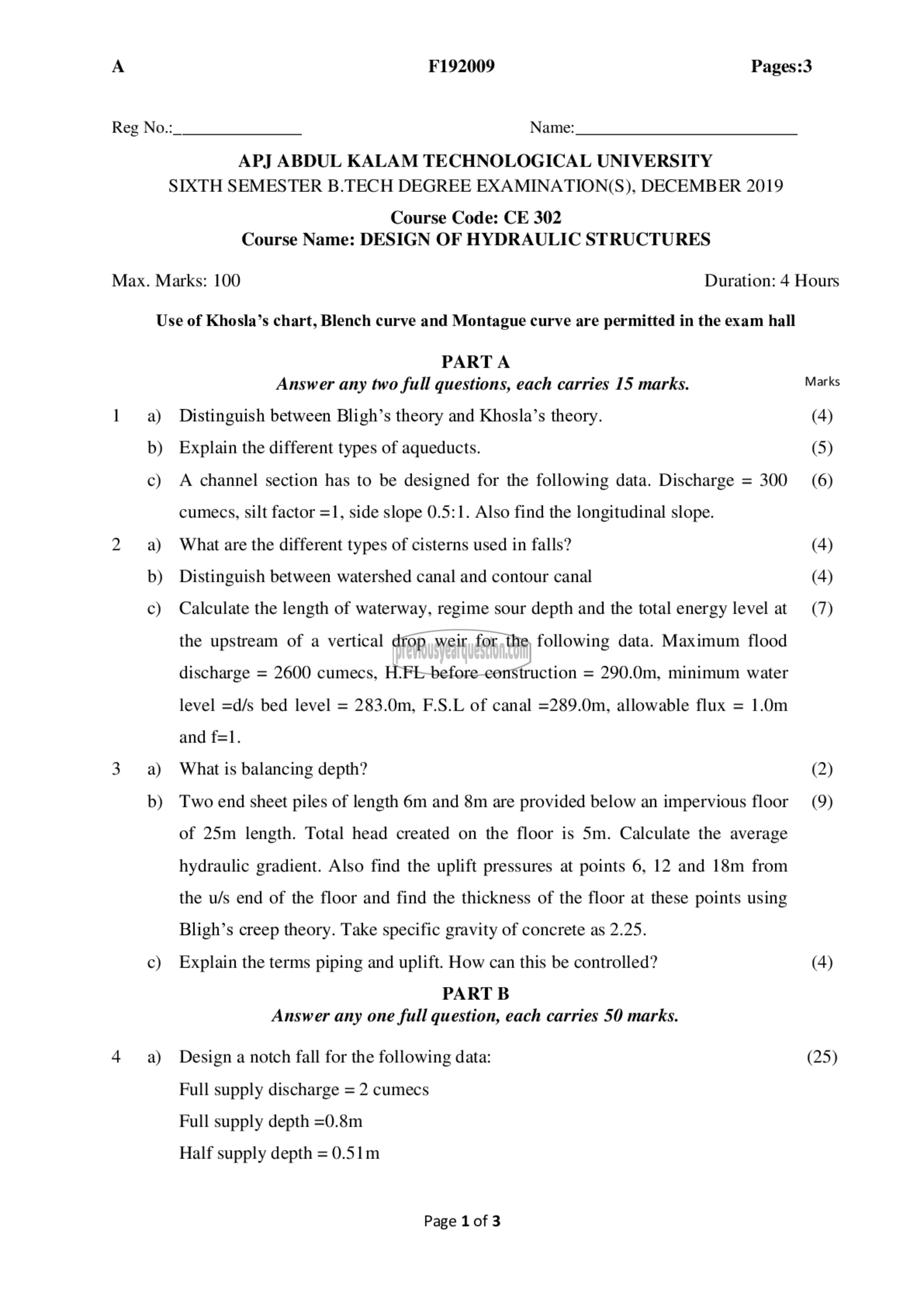 Question Paper - Design of Hydraulic Structures-1