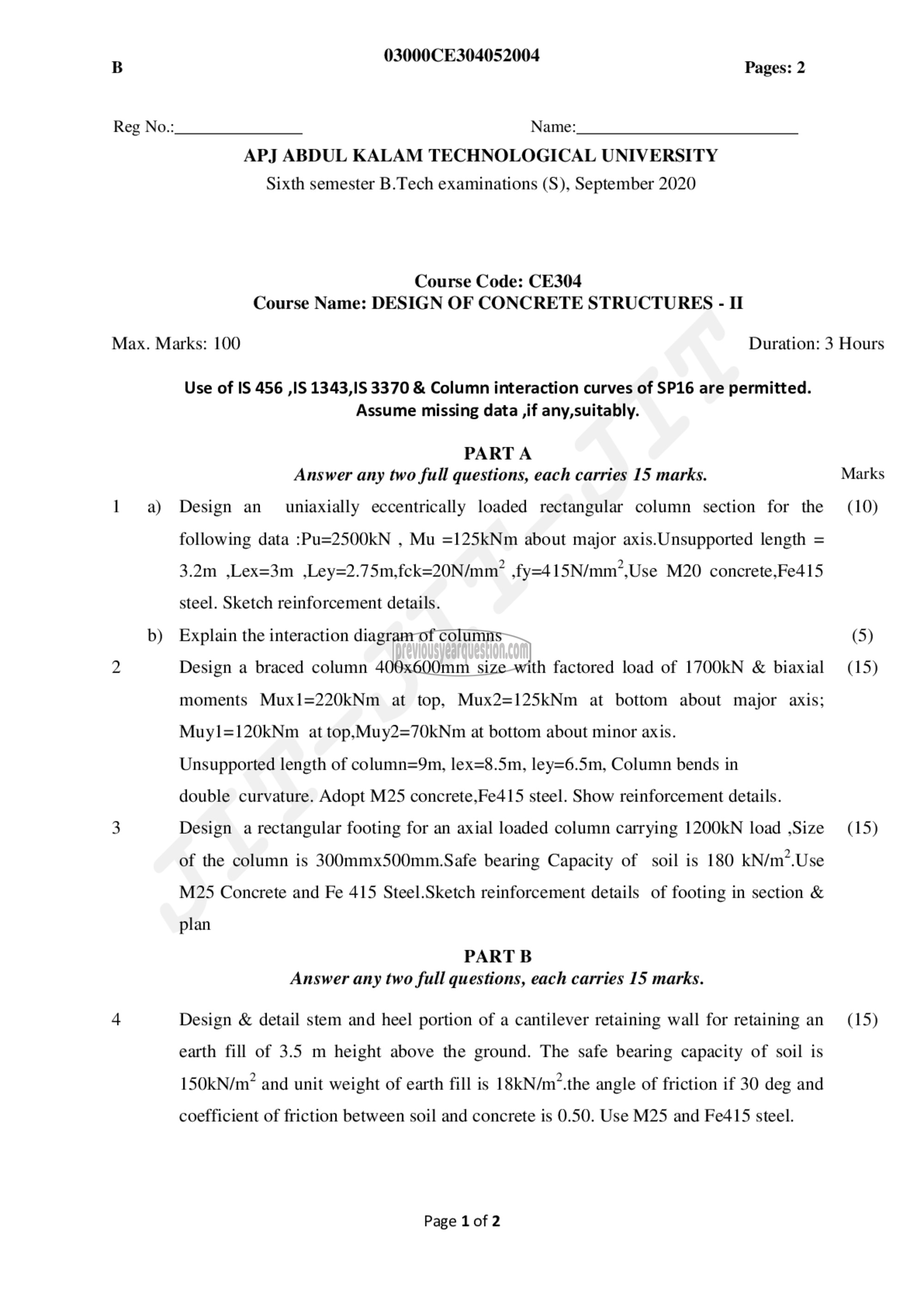 Question Paper - Design of Concrete Structures II-1