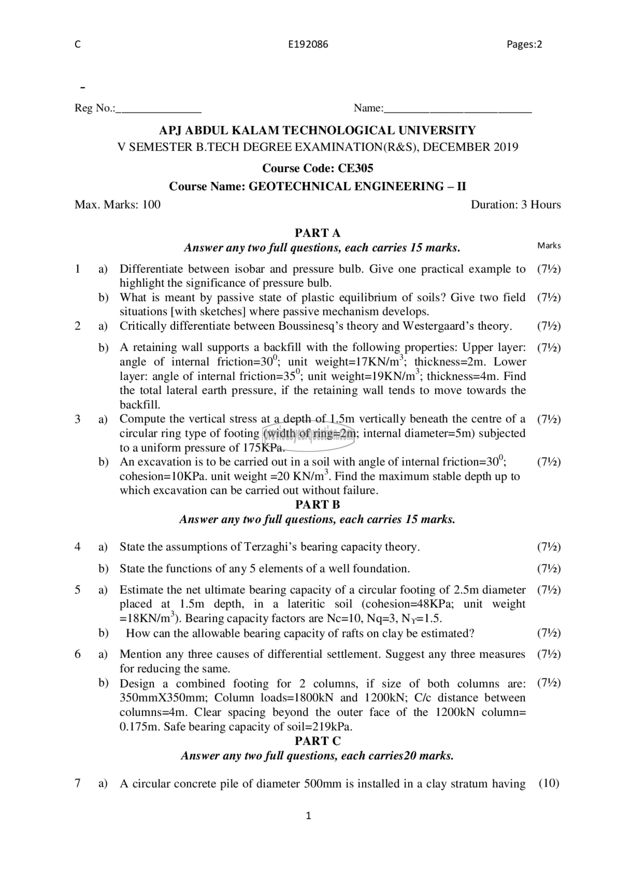 Question Paper - Geotechnical Engineering- II-1