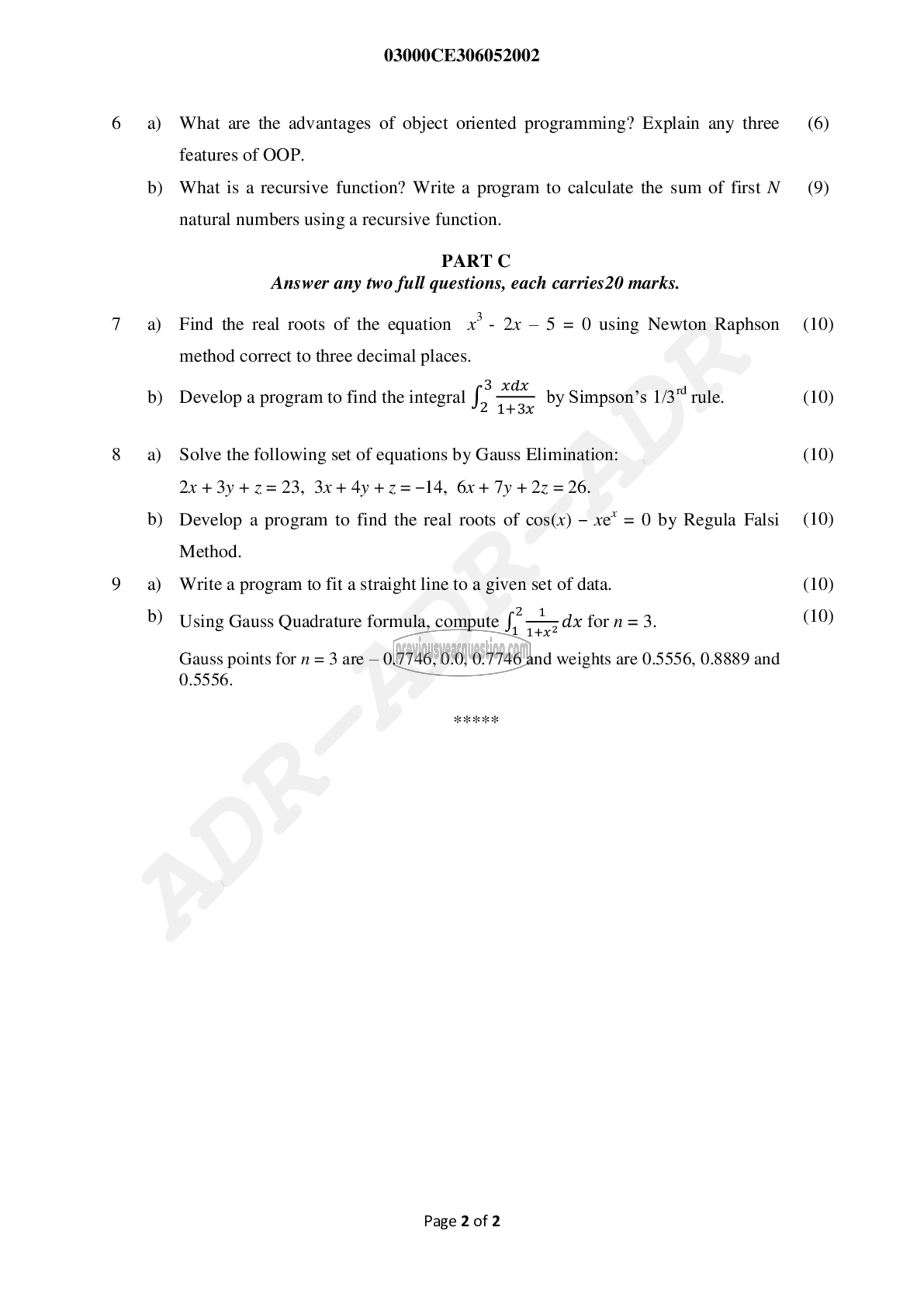 Question Paper - Computer Programming and Computational Techniques-2