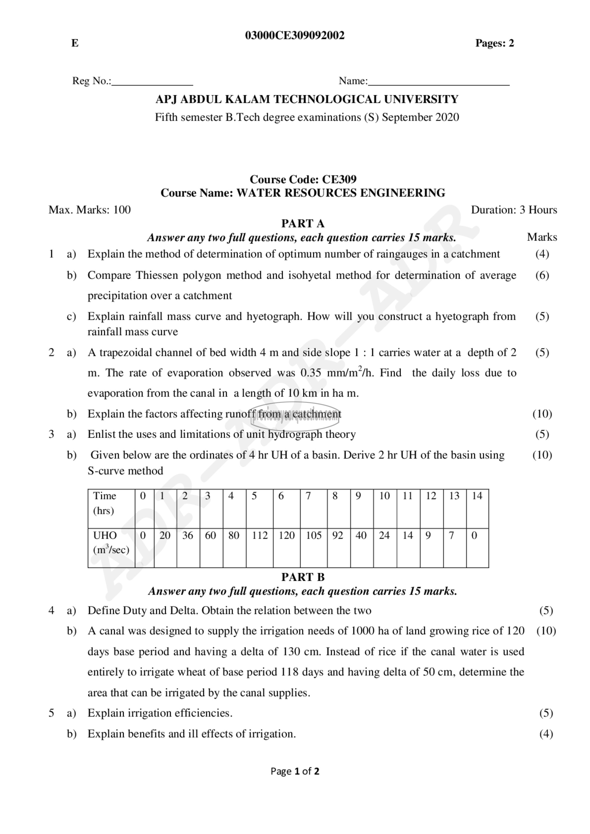 Question Paper - Water Resources Engineering-1