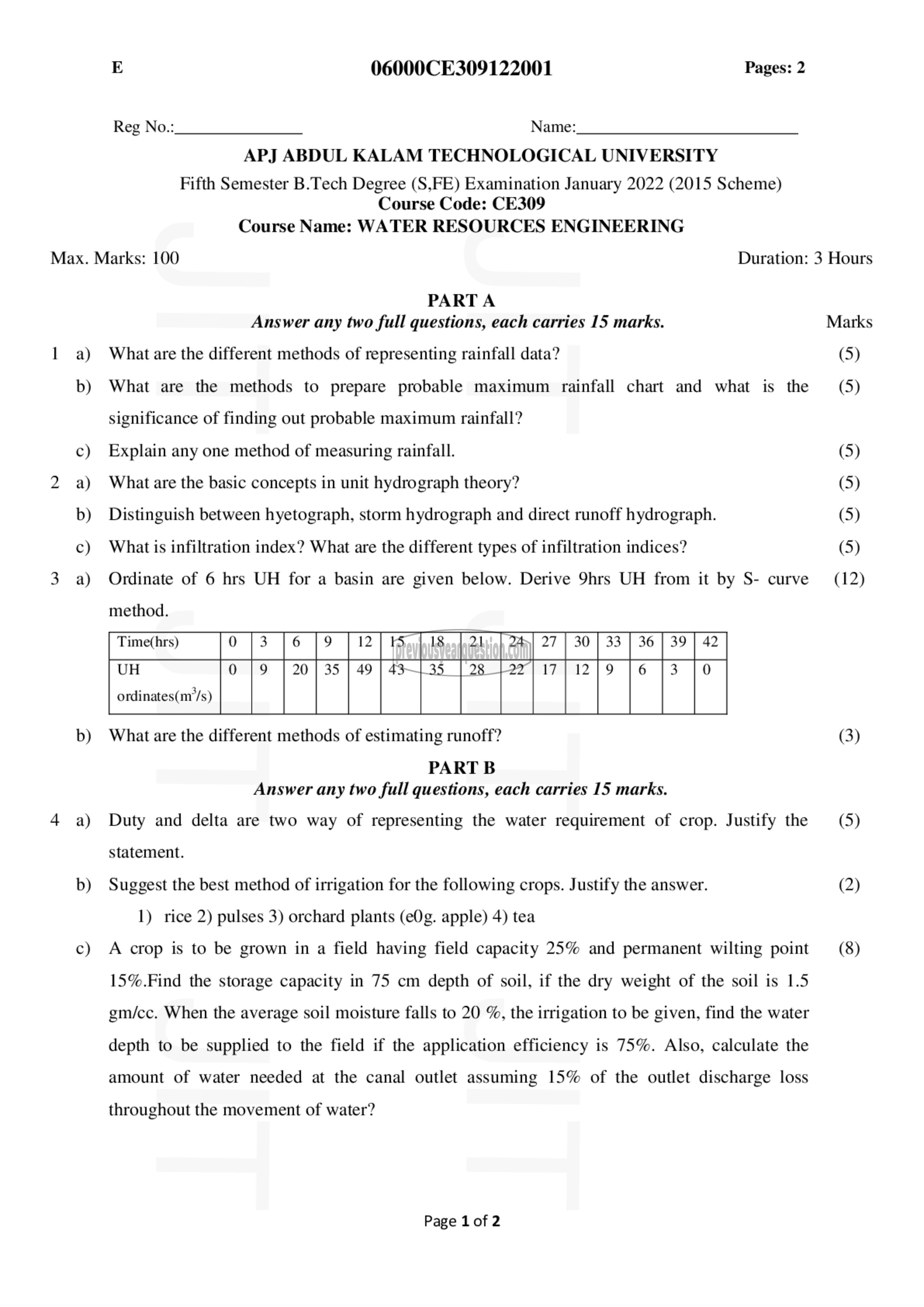 Question Paper - Water Resources Engineering-1