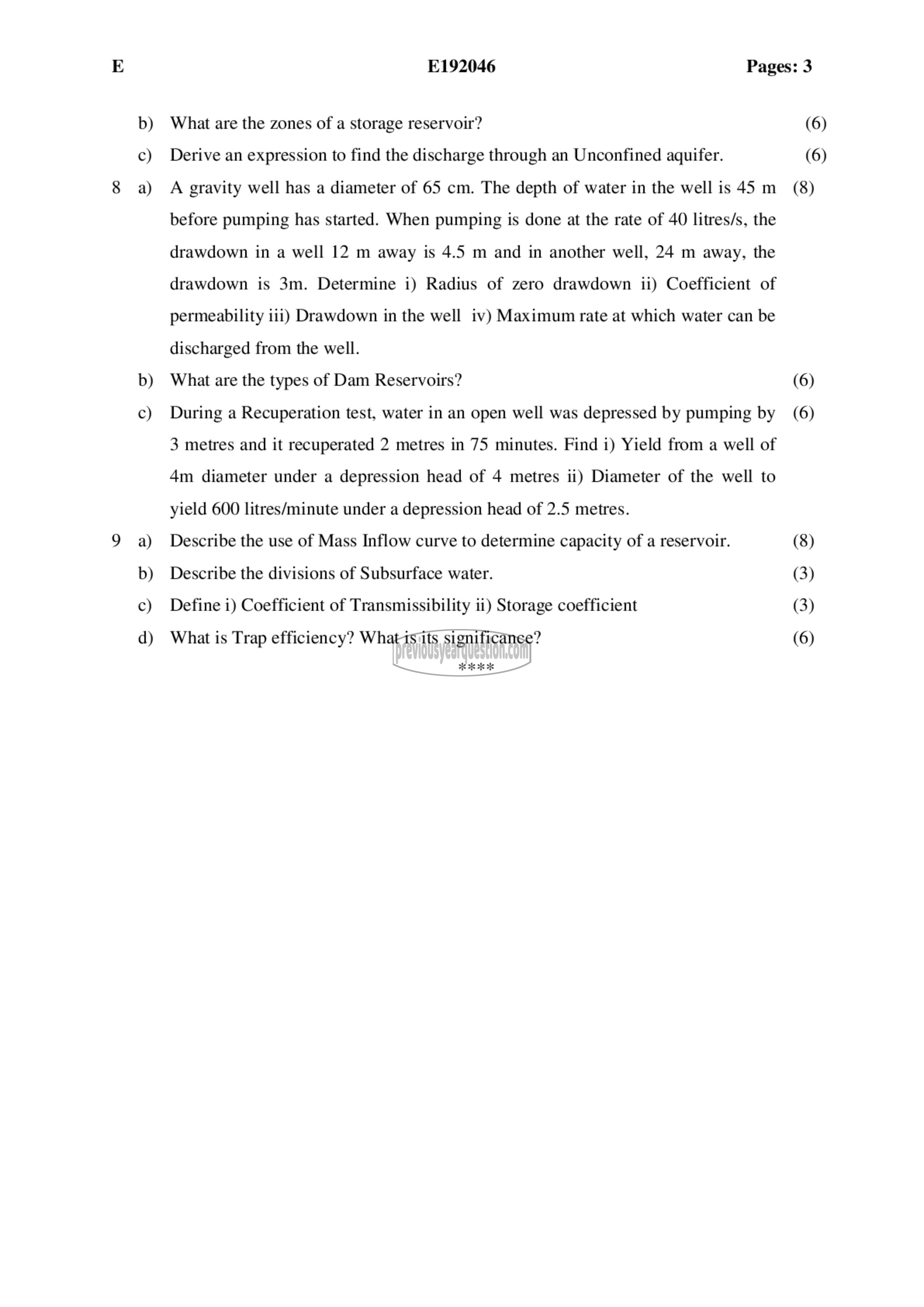 Question Paper - Water Resources Engineering-3