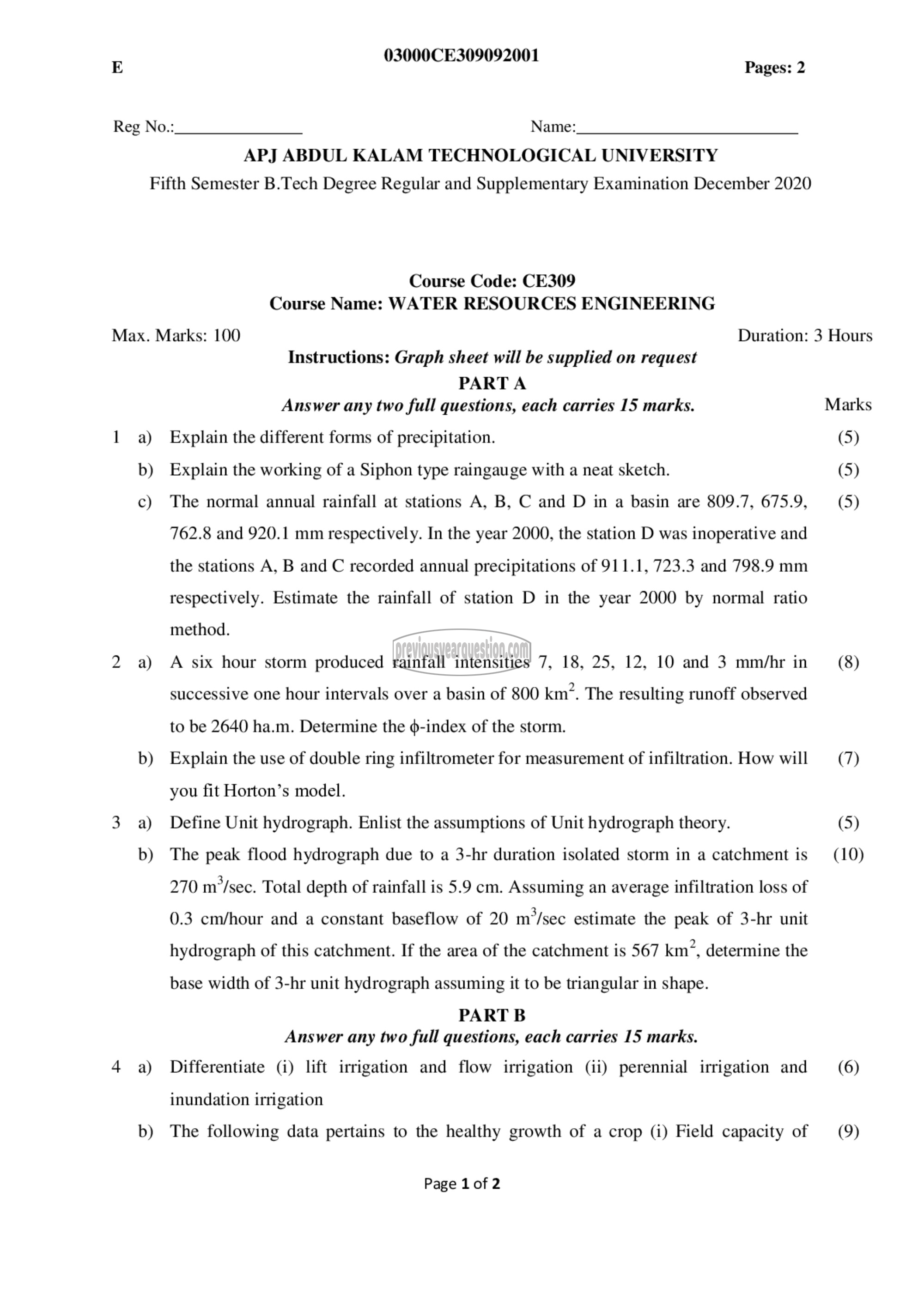 Question Paper - Water Resources Engineering-1