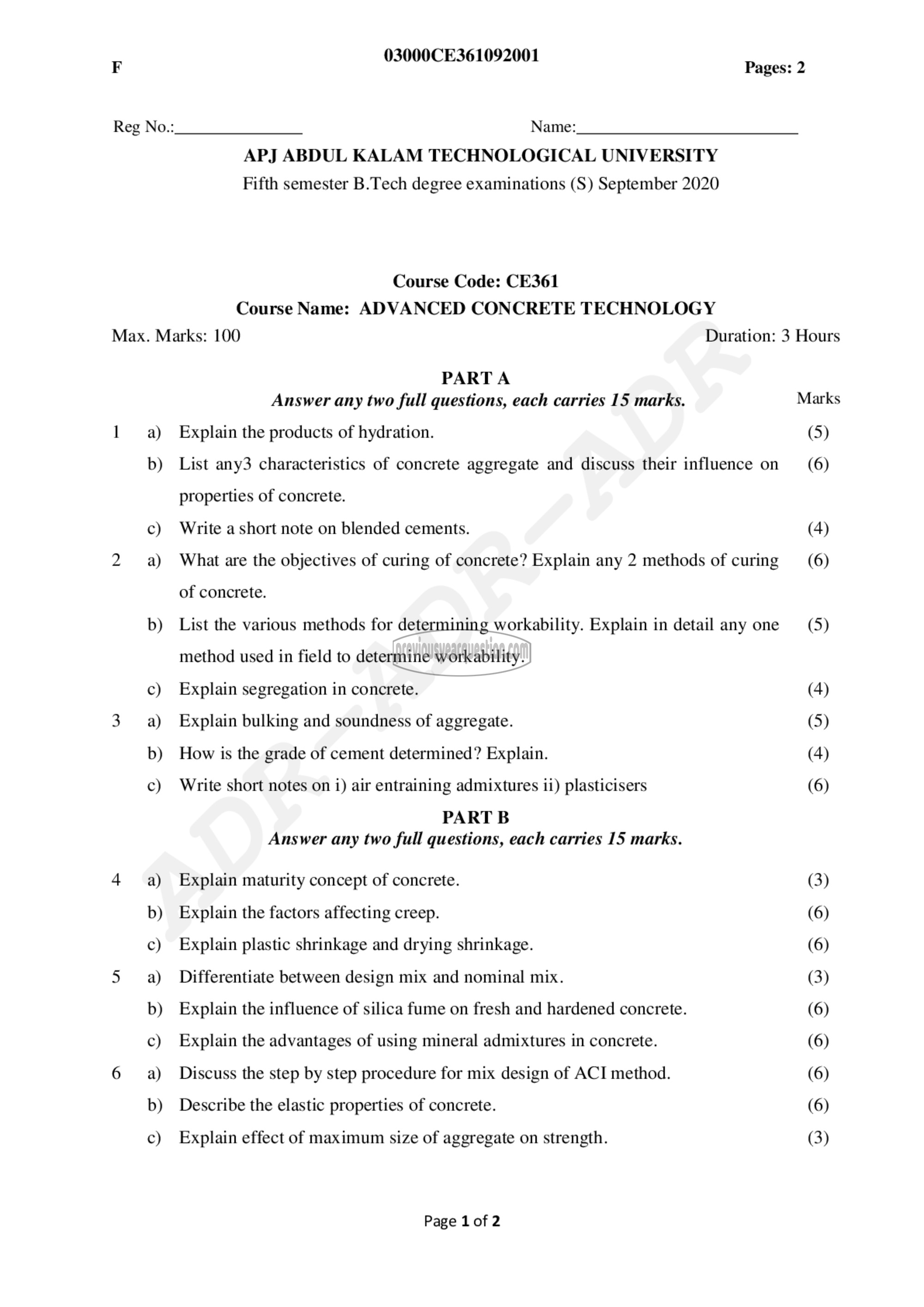 Question Paper - Advanced Concrete Technology-1