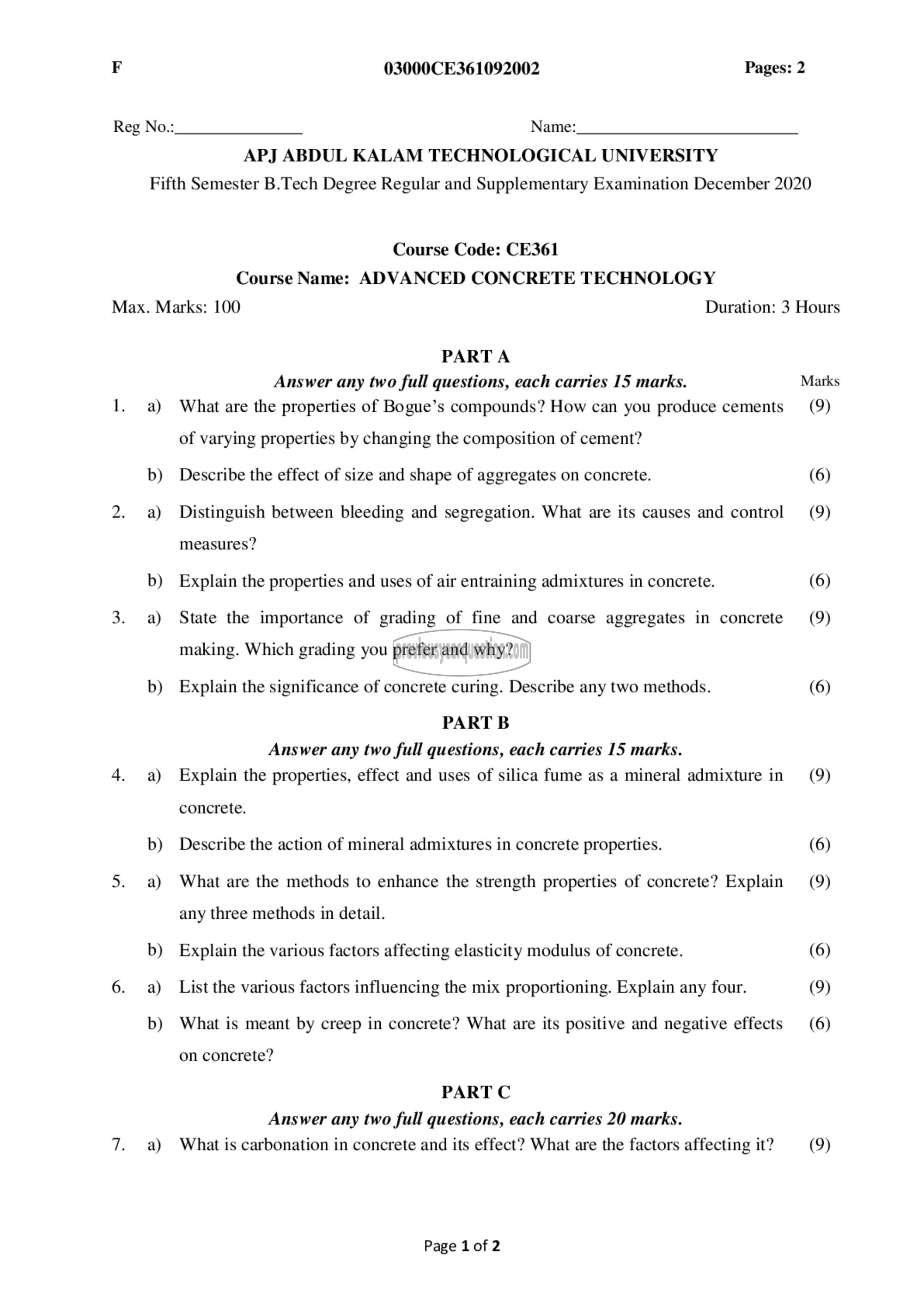 Question Paper - Advanced Concrete Technology-1