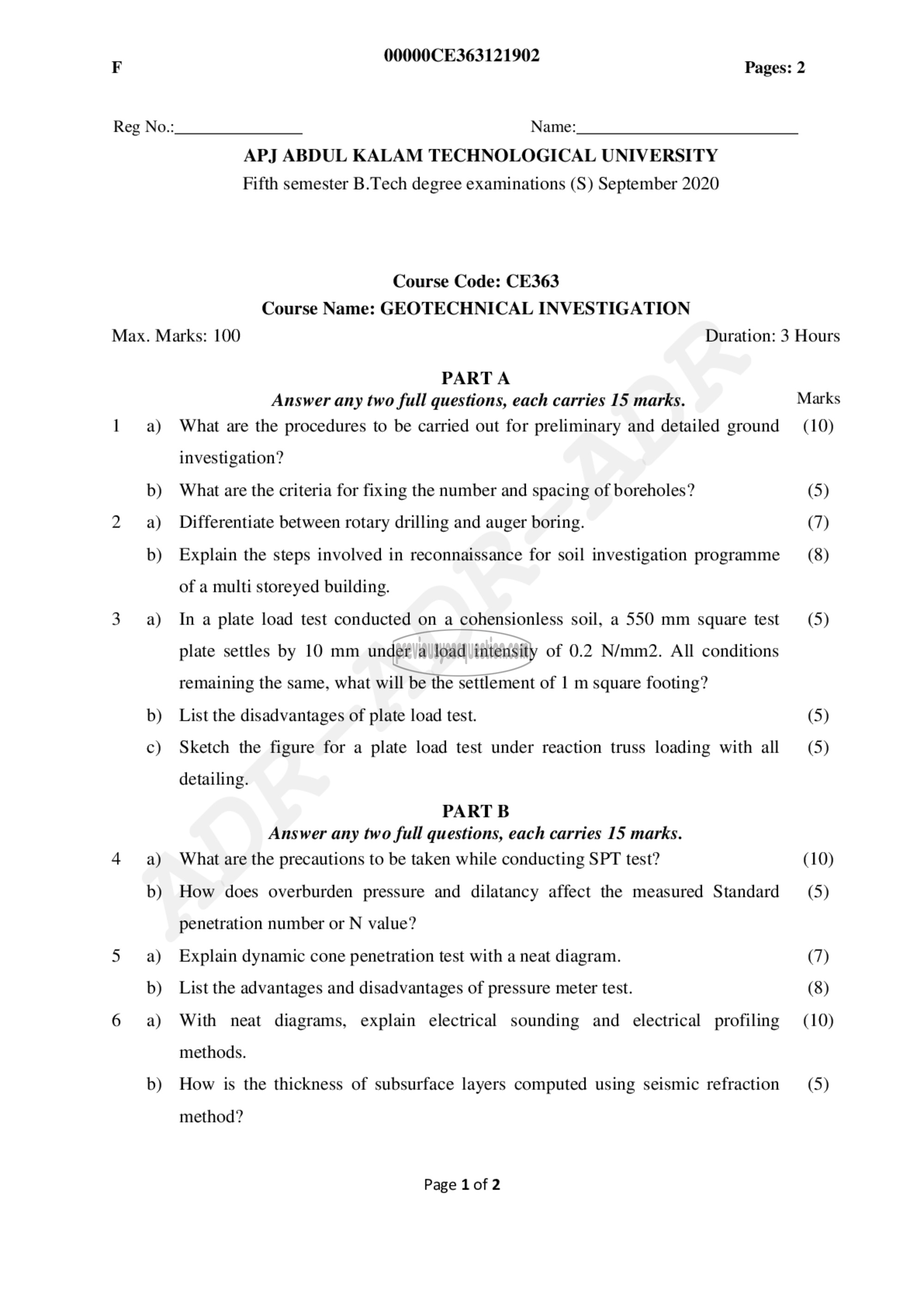 Question Paper - Geotechnical Investigation-1