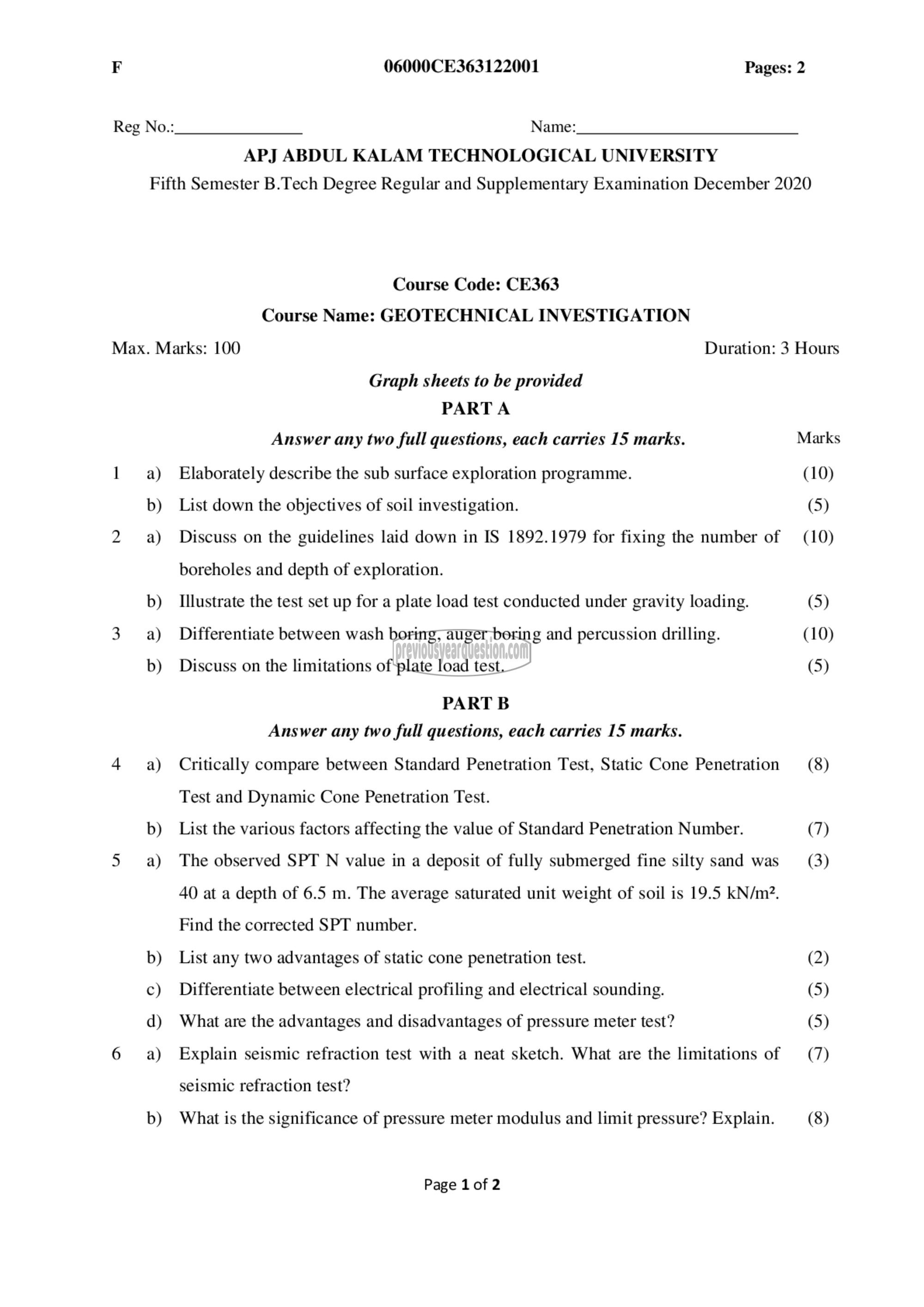 Question Paper - Geotechnical Investigation-1