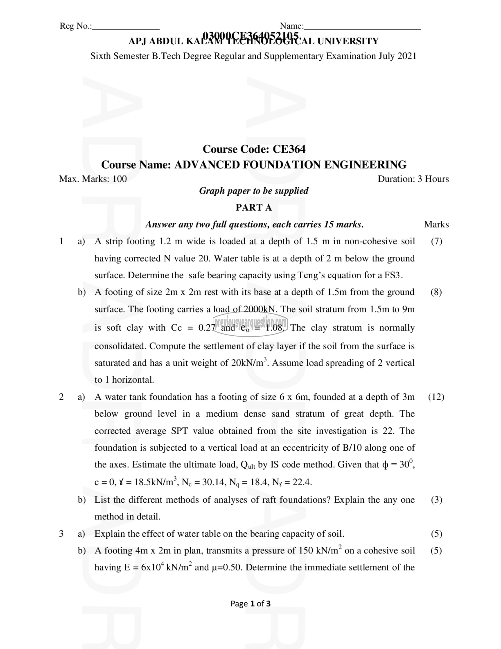 Question Paper - Advanced Foundation Engineering-1