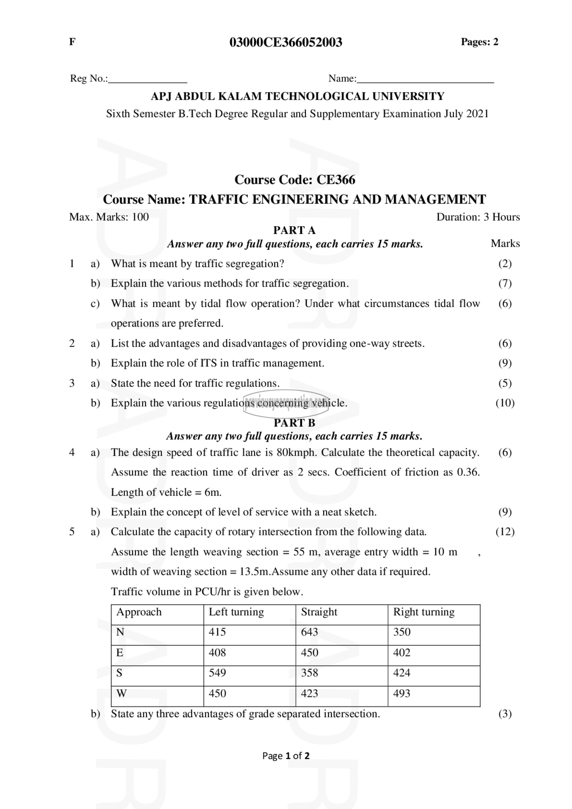 Question Paper - Traffic Engineering and Management-1