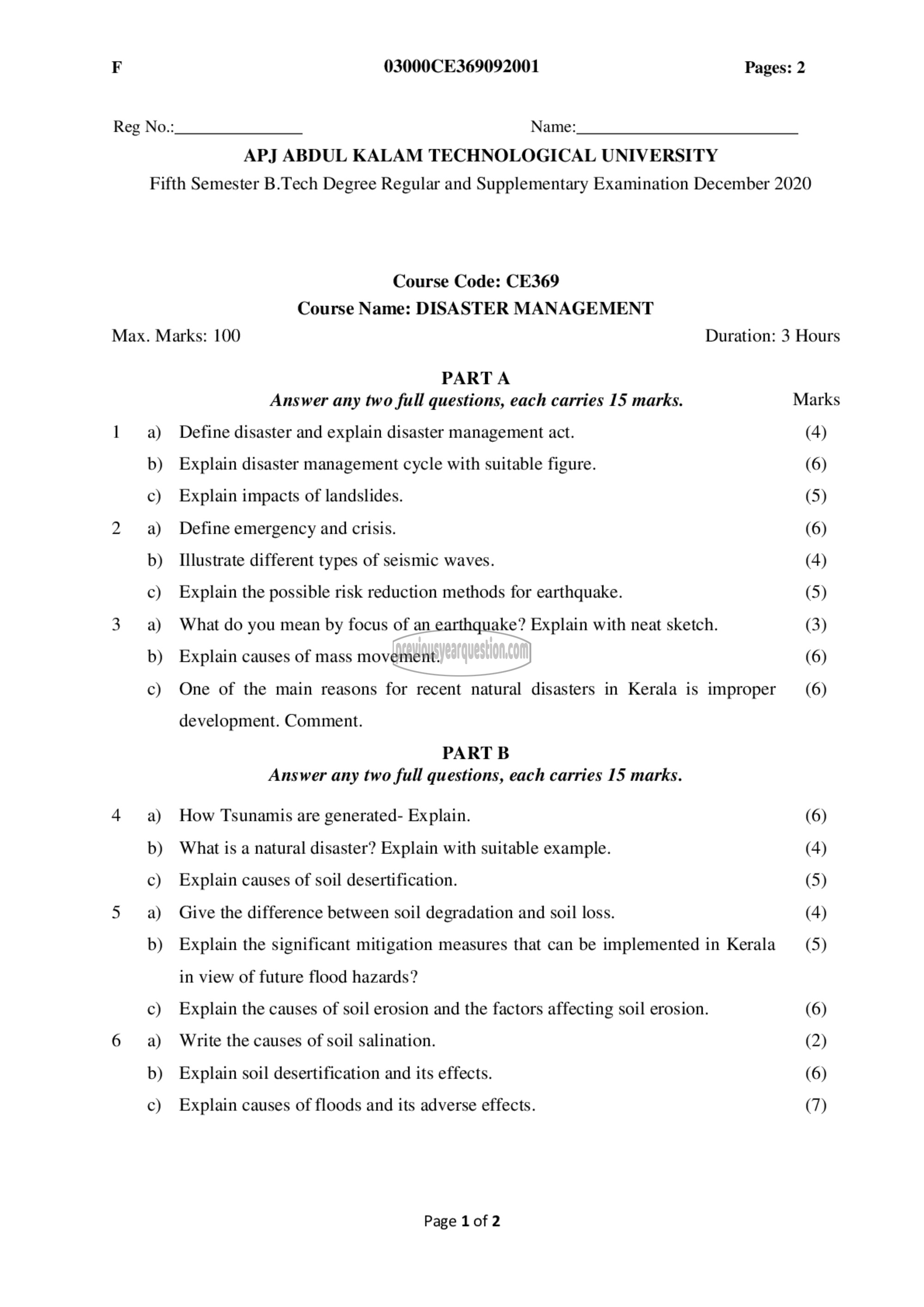 Question Paper - Disaster Management-1