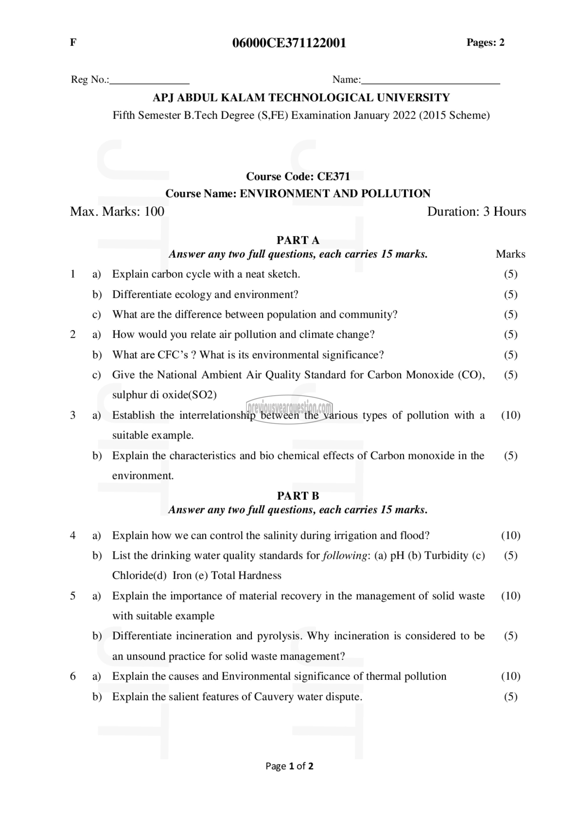 Question Paper - Environment and Pollution-1