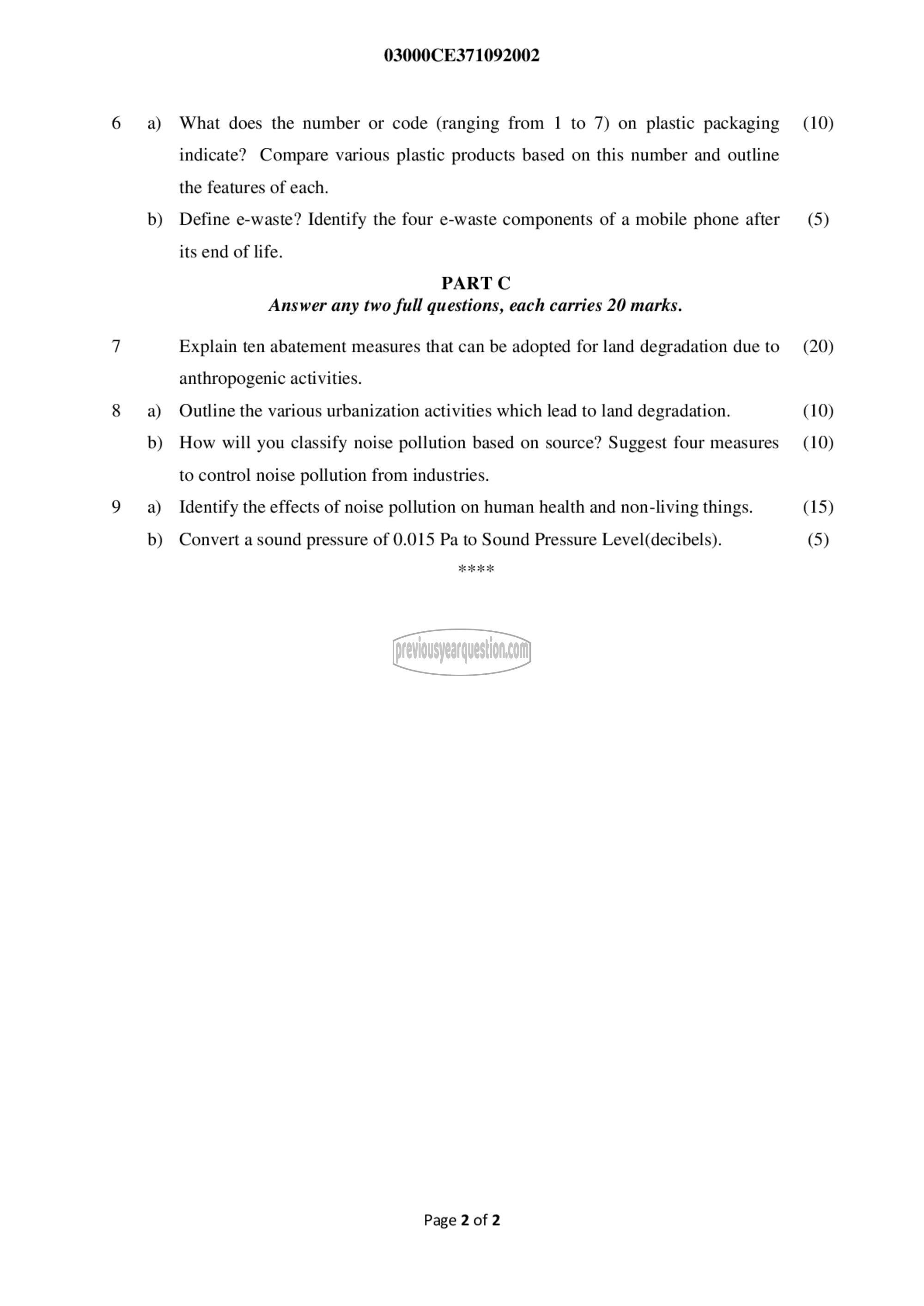 Question Paper - Environment and Pollution-2