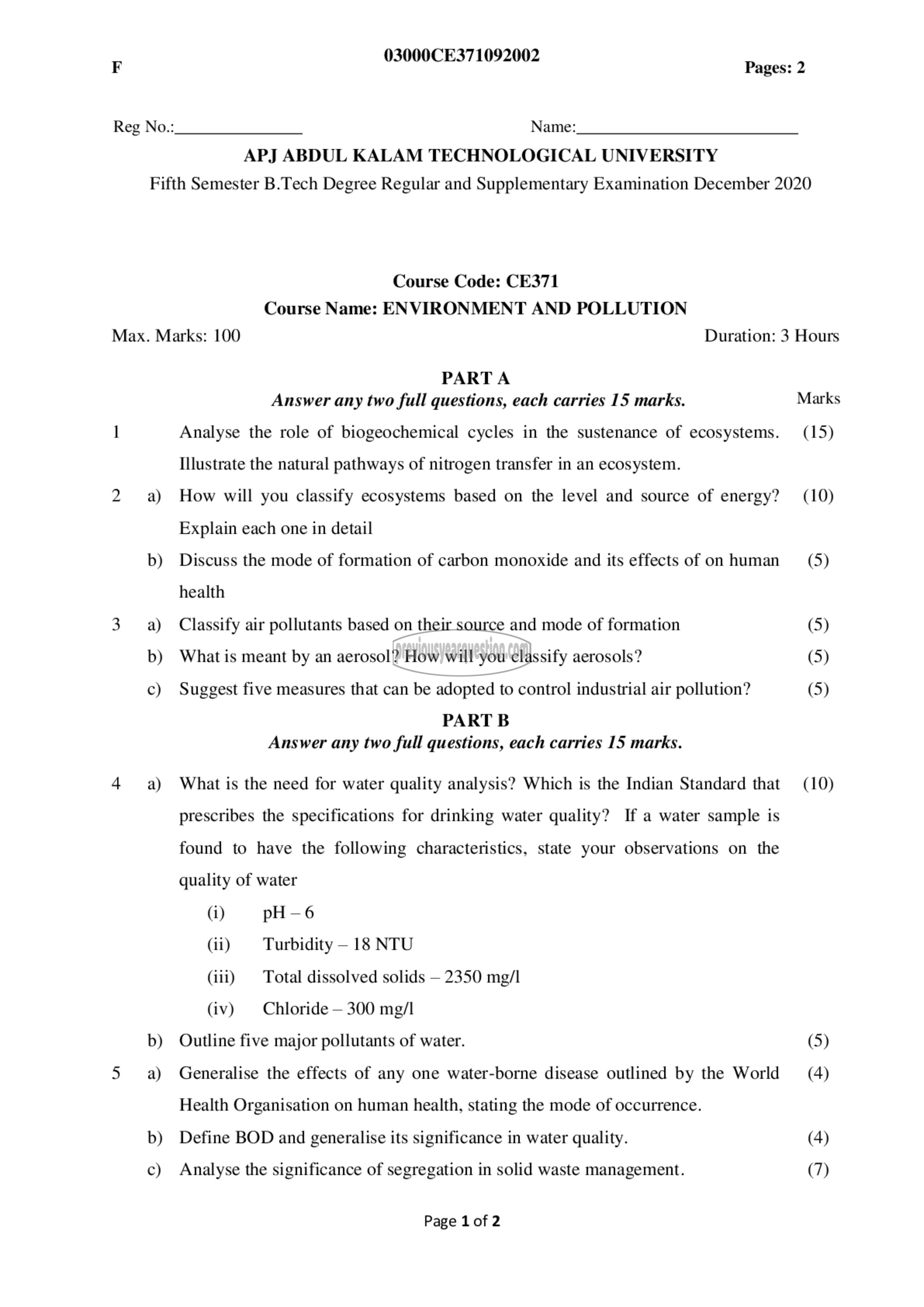 Question Paper - Environment and Pollution-1