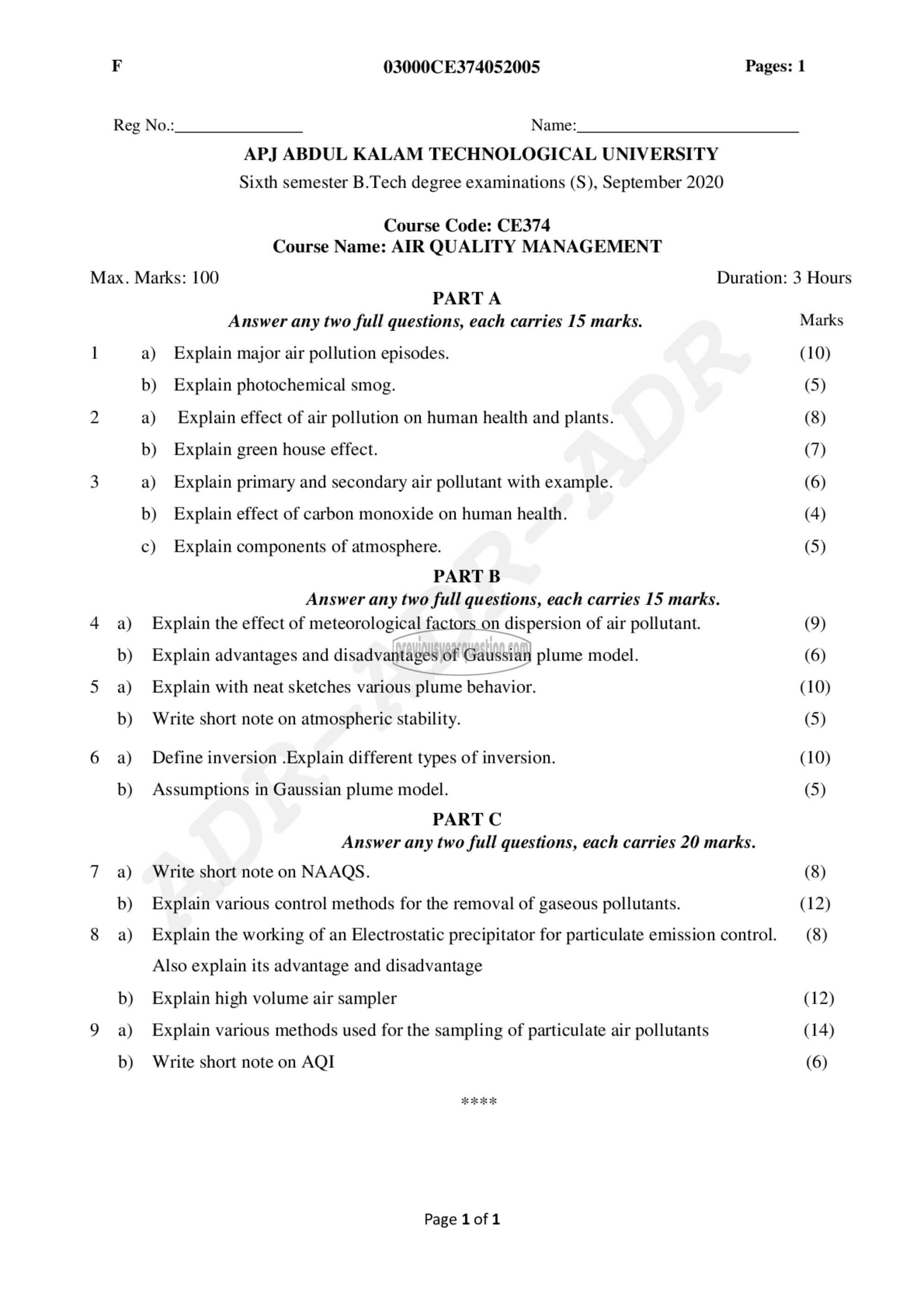 Question Paper - Air Quality Management-1