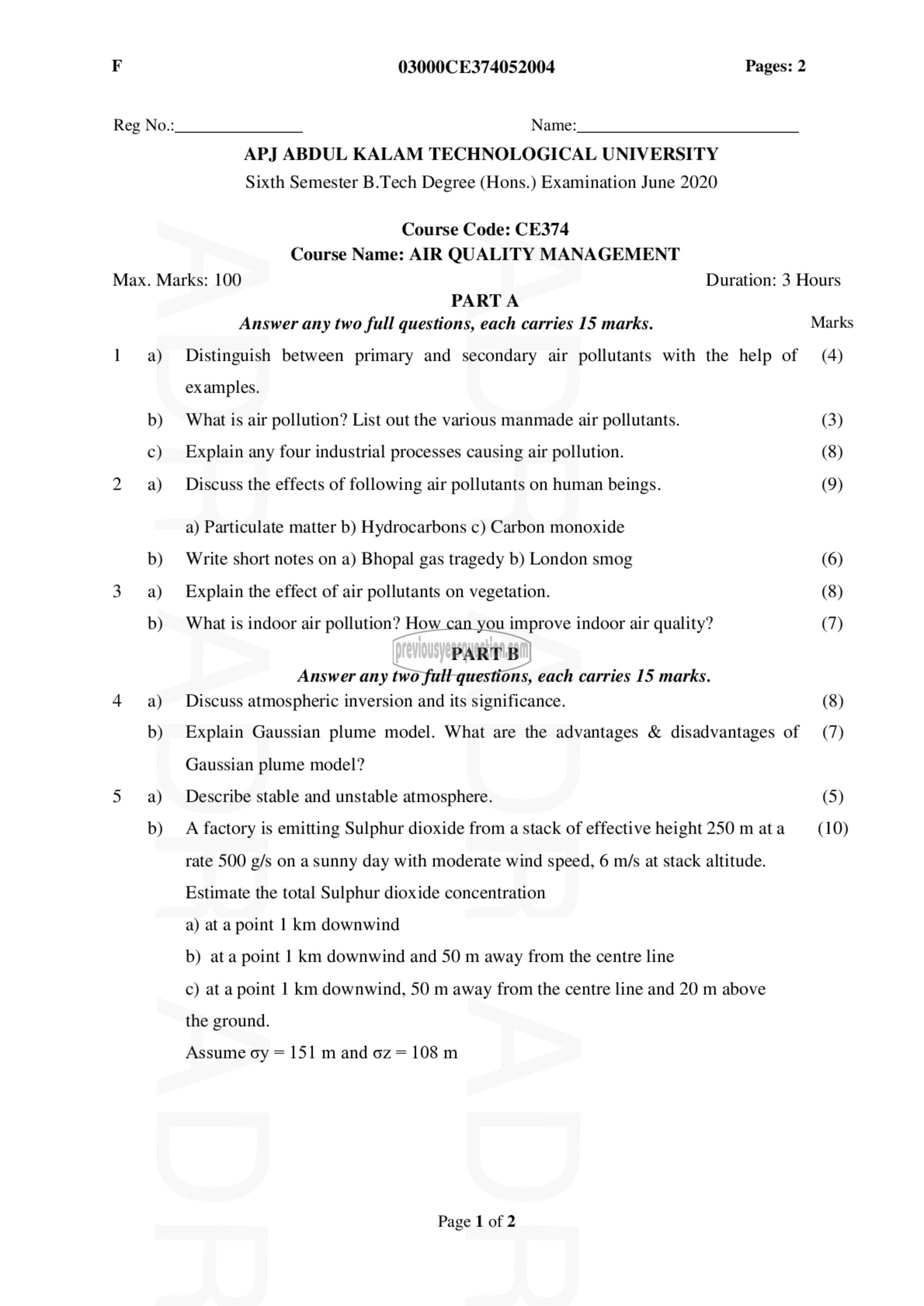 Question Paper - Air Quality Management-1