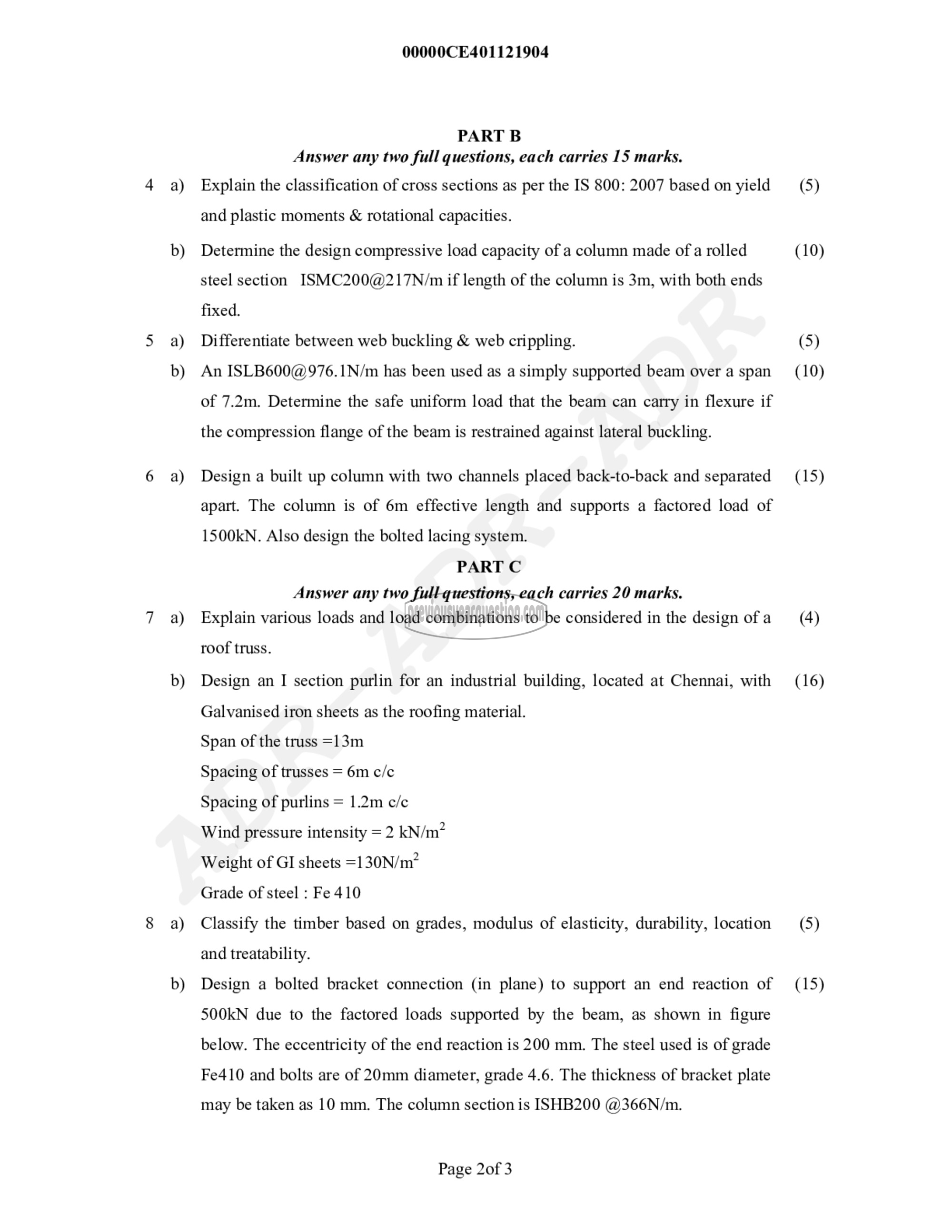 Question Paper - Design of Steel Structures-2