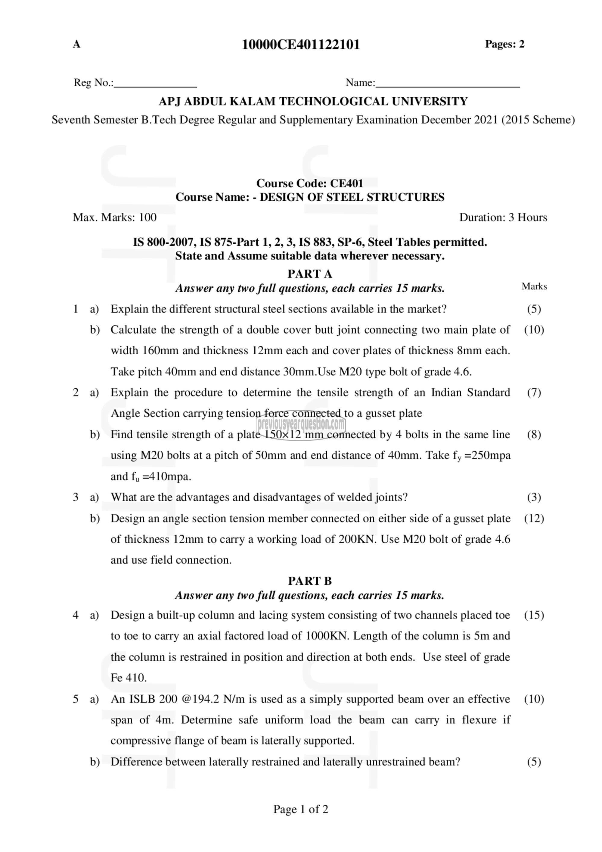 Question Paper - Design of Steel Structures-1