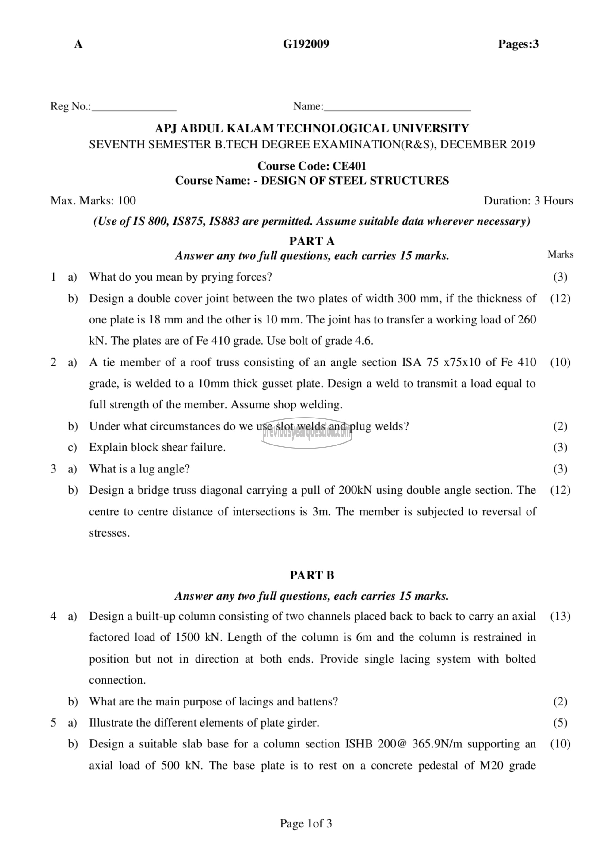 Question Paper - Design of Steel Structures-1