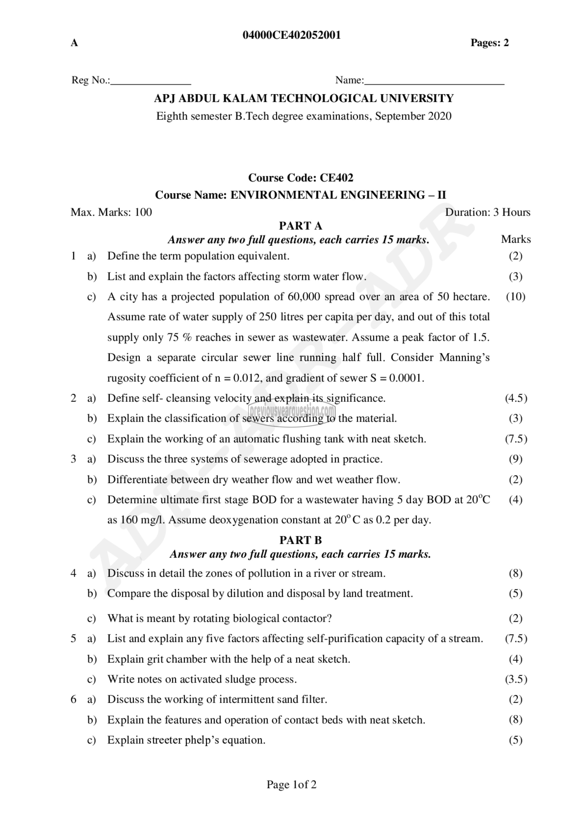 Question Paper - Environmental Engineering II-1