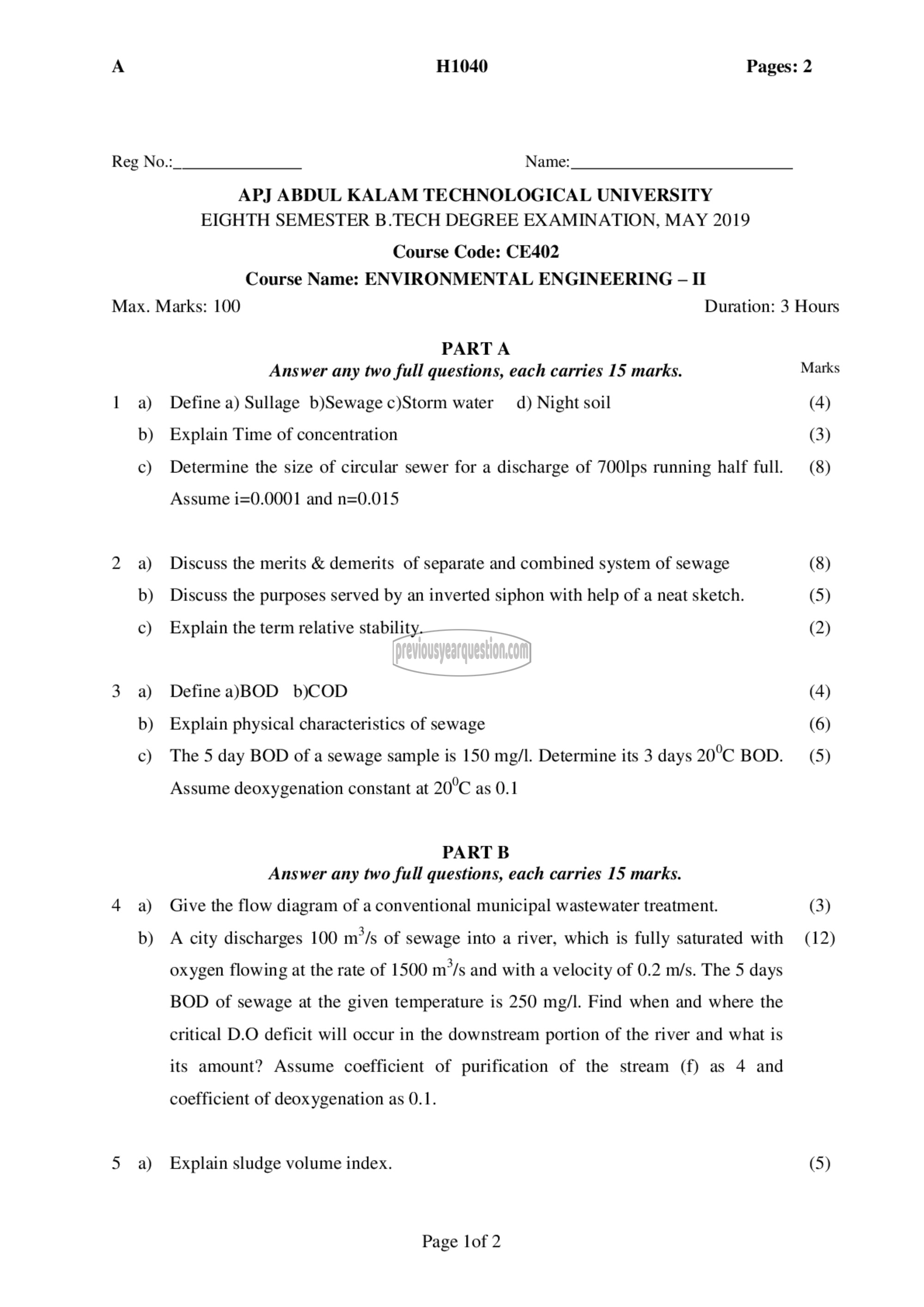 Question Paper - Environmental Engineering II-1