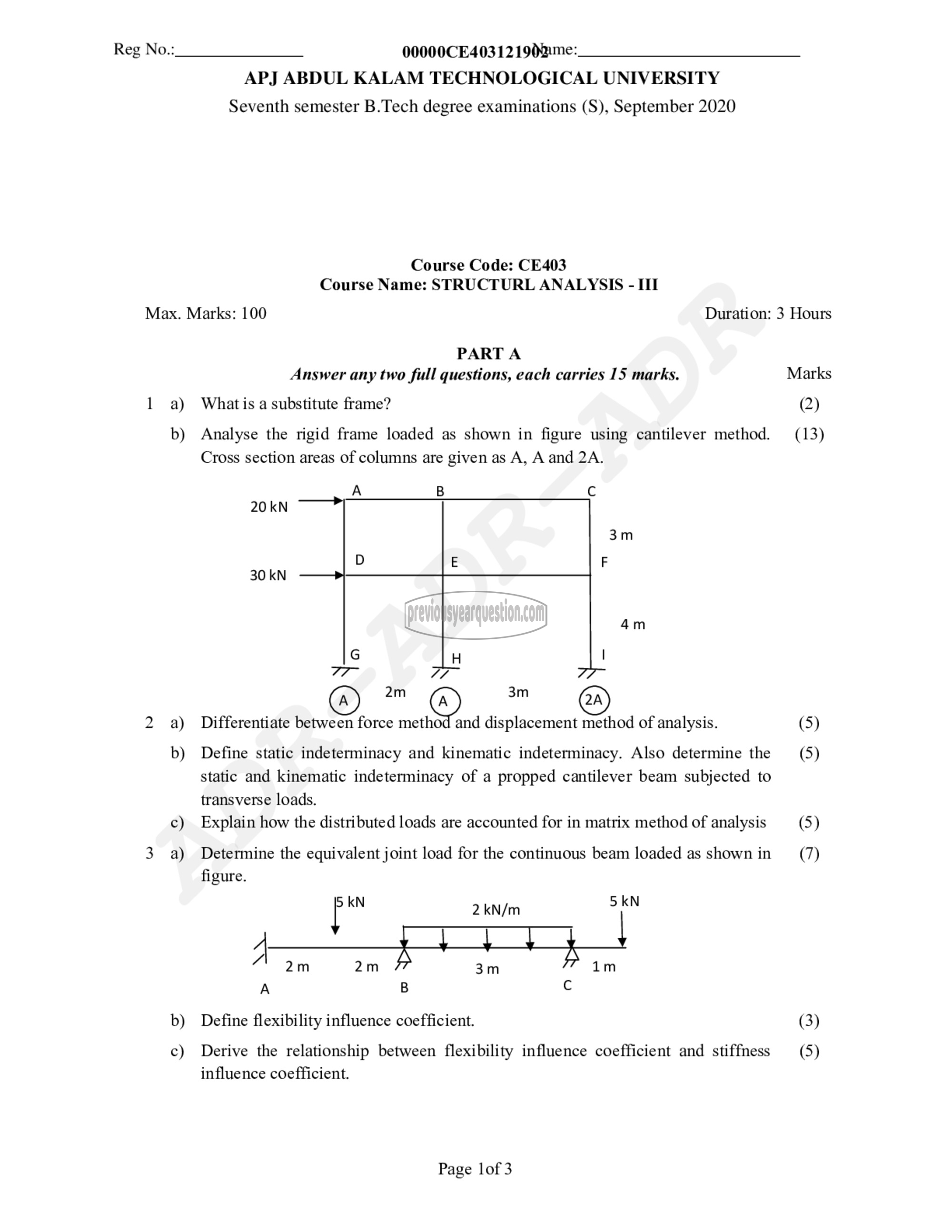 Question Paper - Structural Analysis- III-1