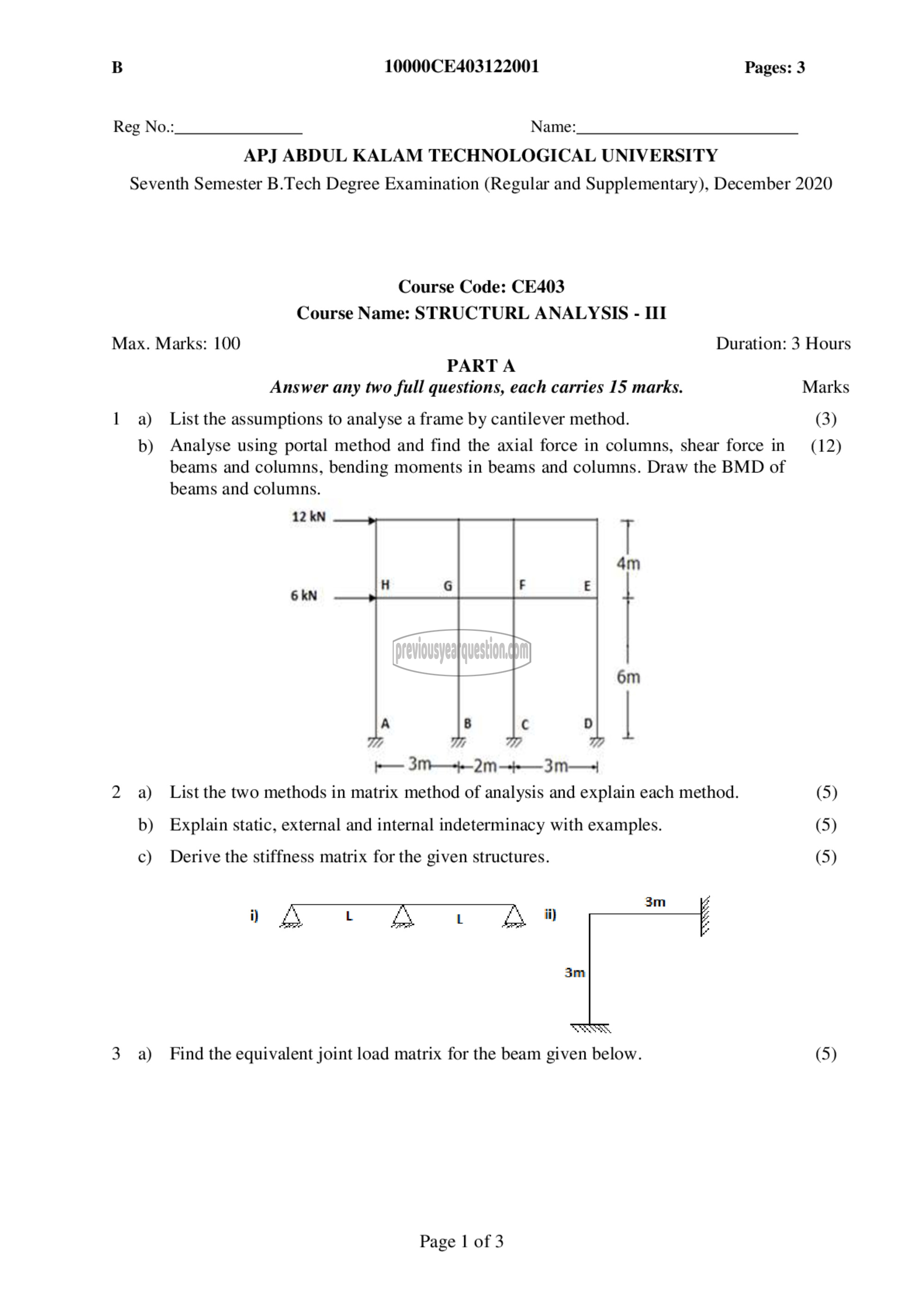 Question Paper - Structural Analysis- III-1