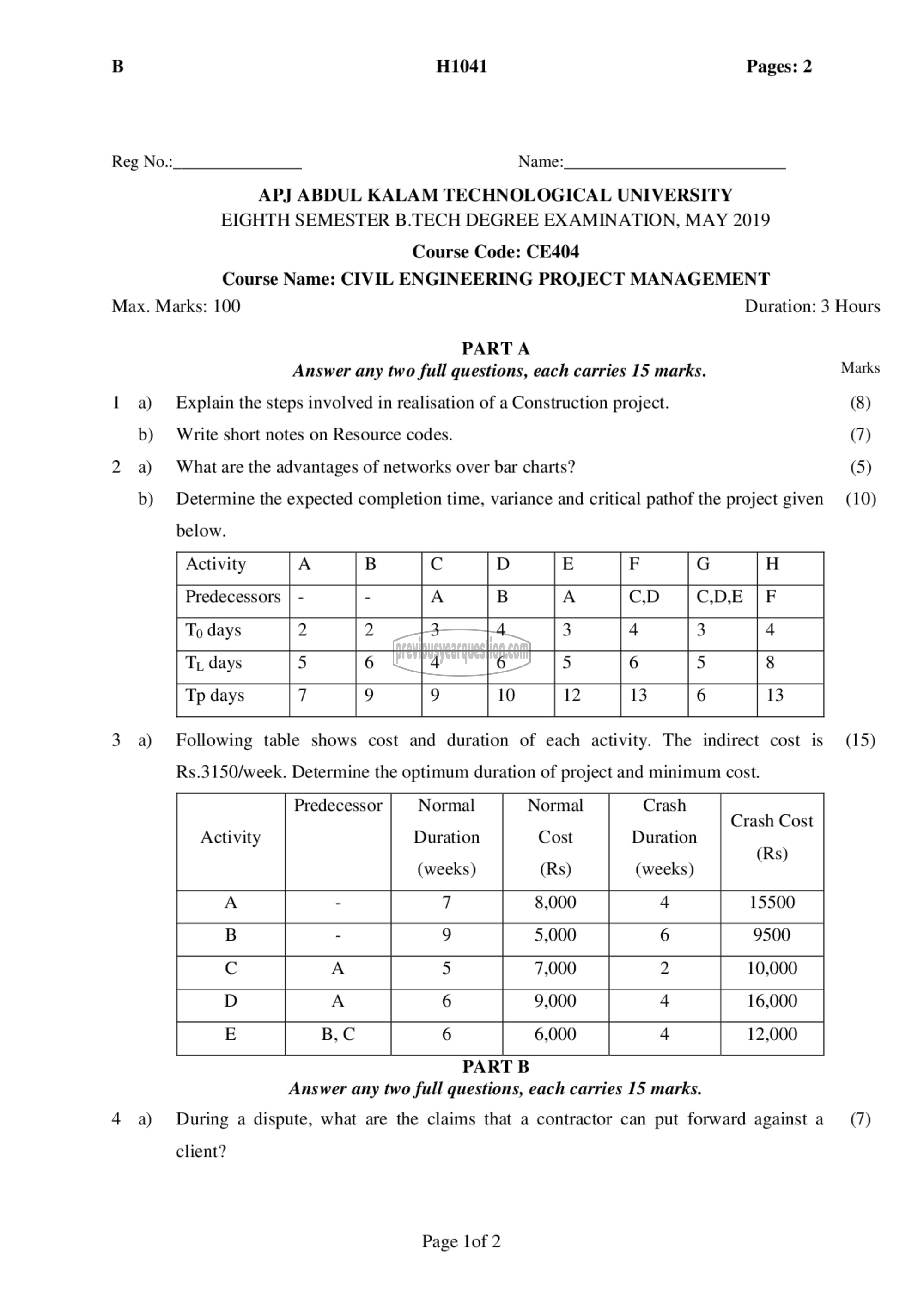 Question Paper - Civil Engineering Project Management-1