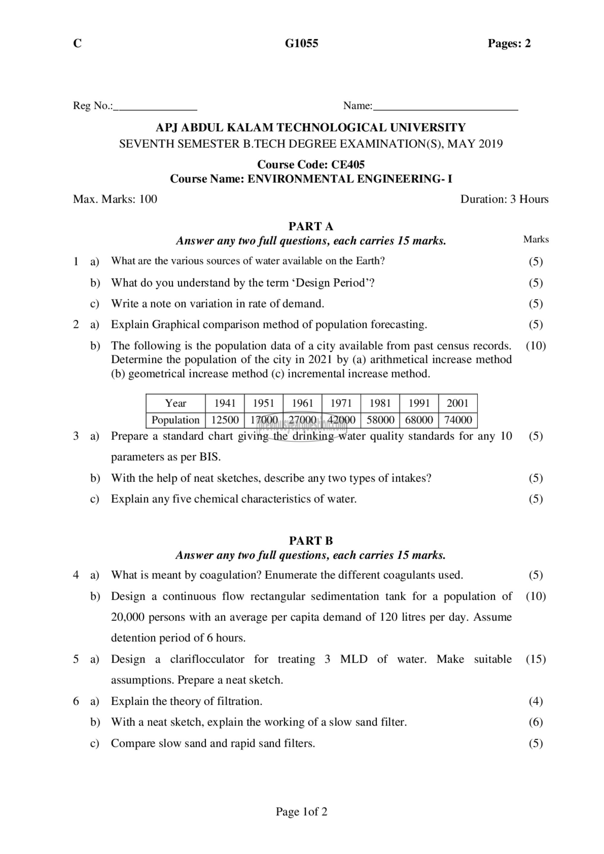 Question Paper - Environmental Engineering- I-1