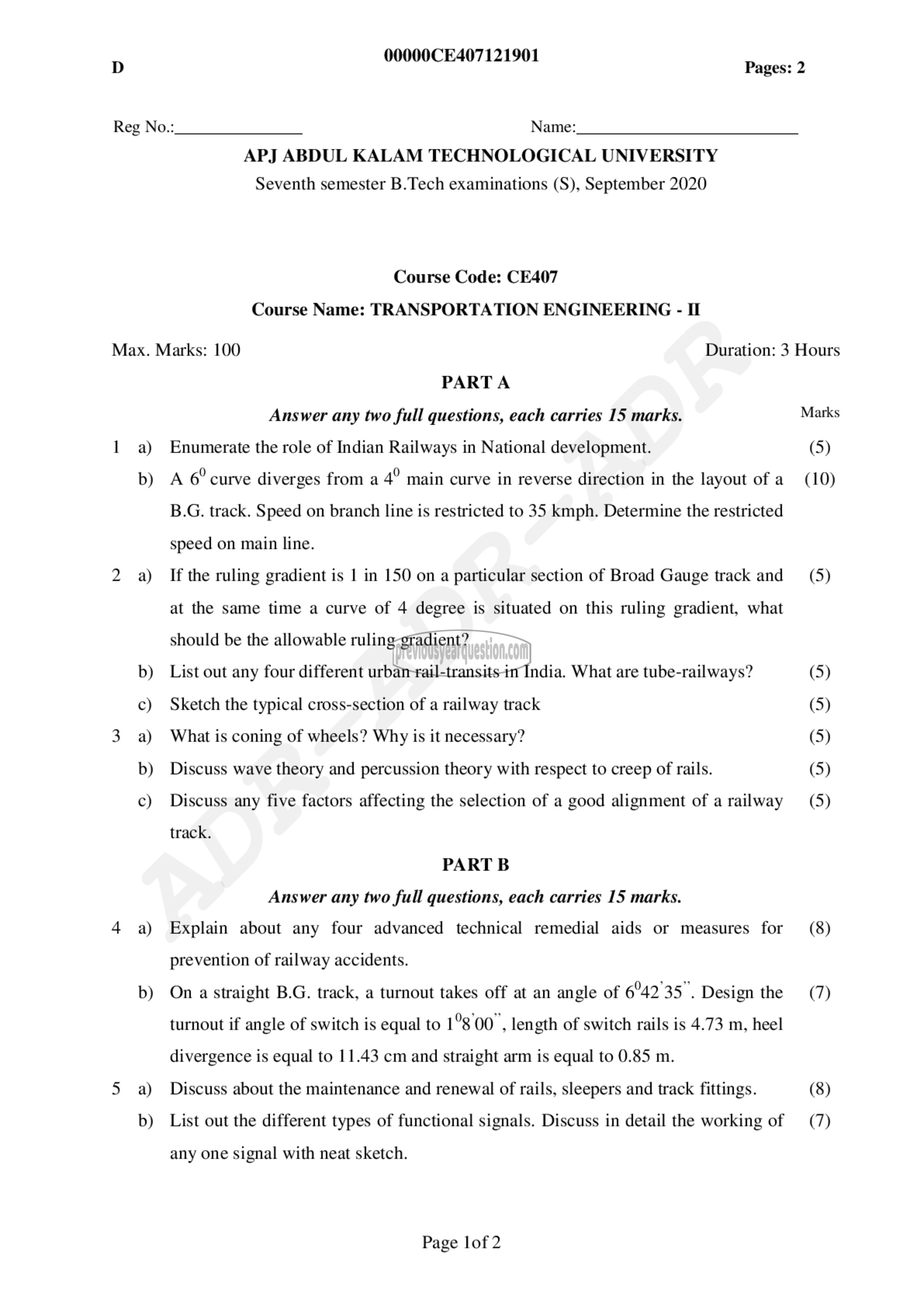 Question Paper - Transportation Engineering -II-1