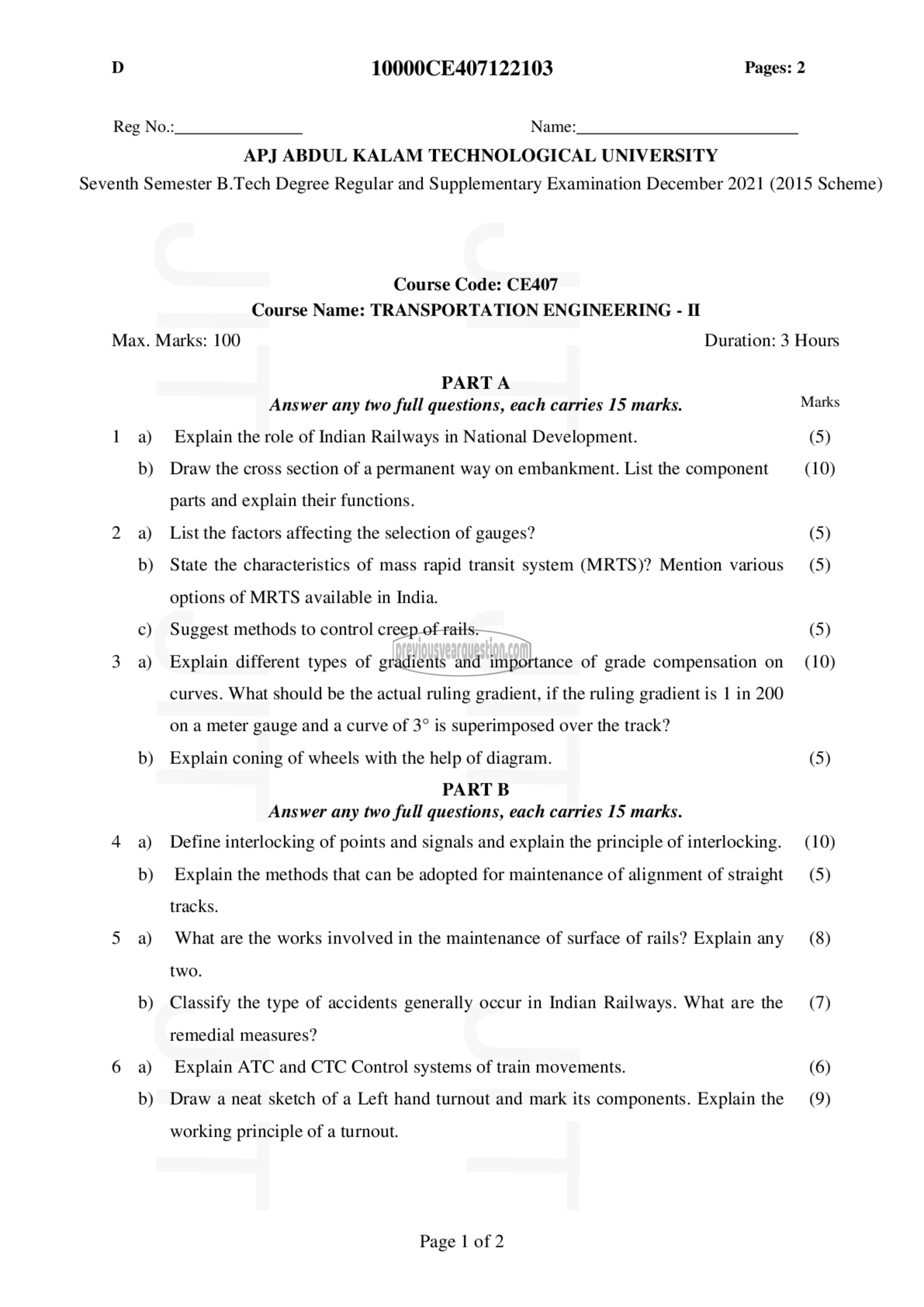 Question Paper - Transportation Engineering -II-1