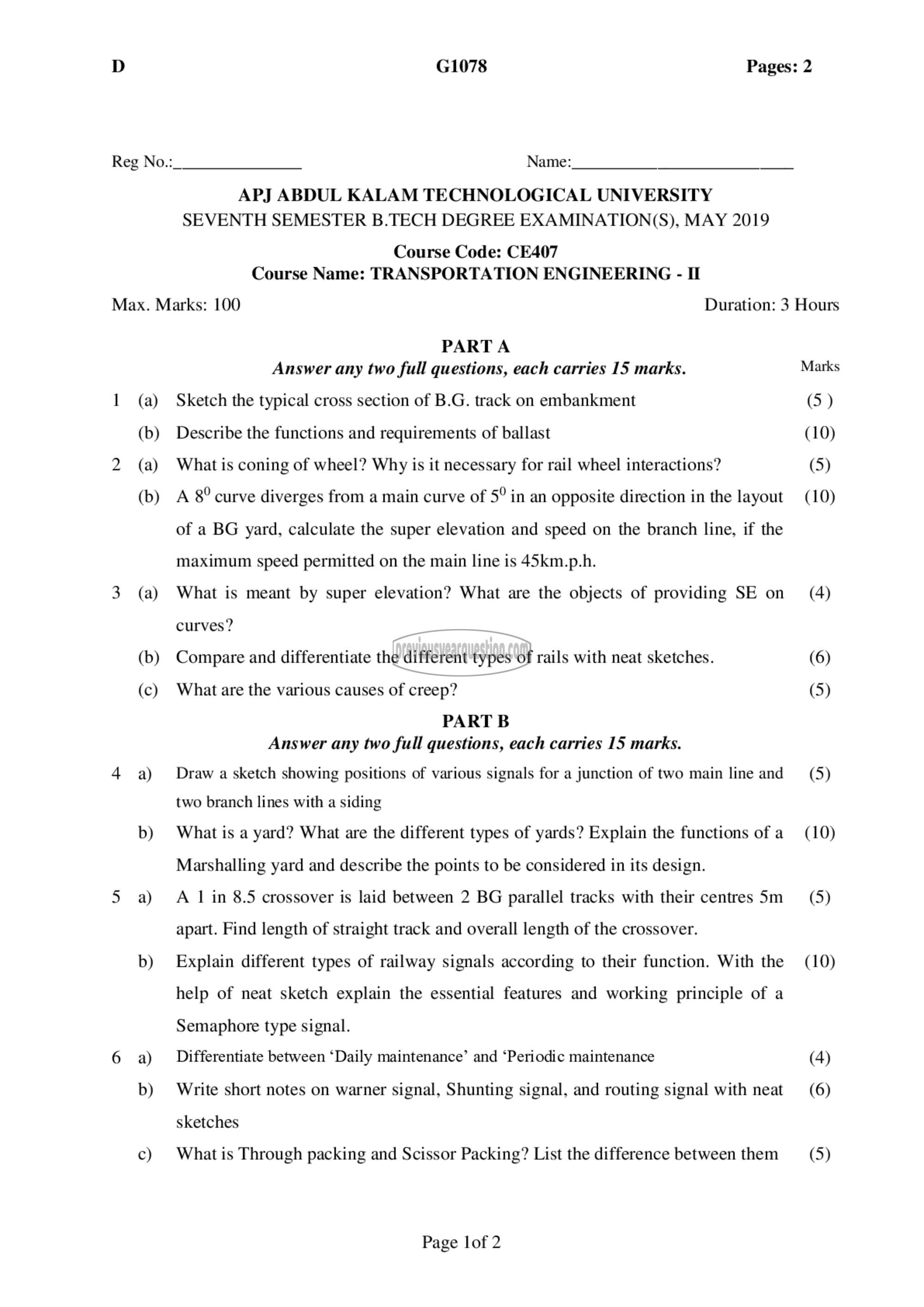 Question Paper - Transportation Engineering -II-1