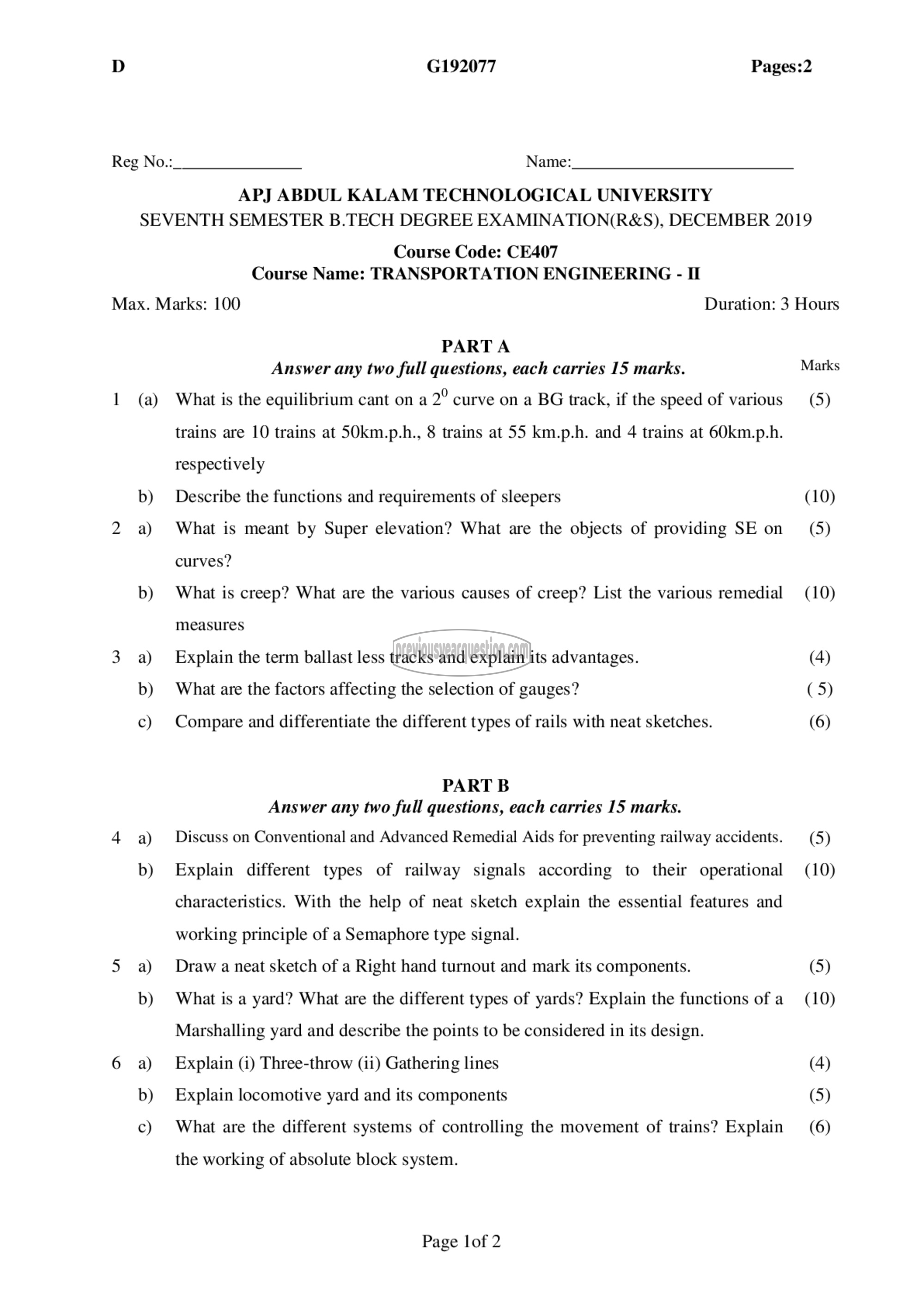 Question Paper - Transportation Engineering -II-1