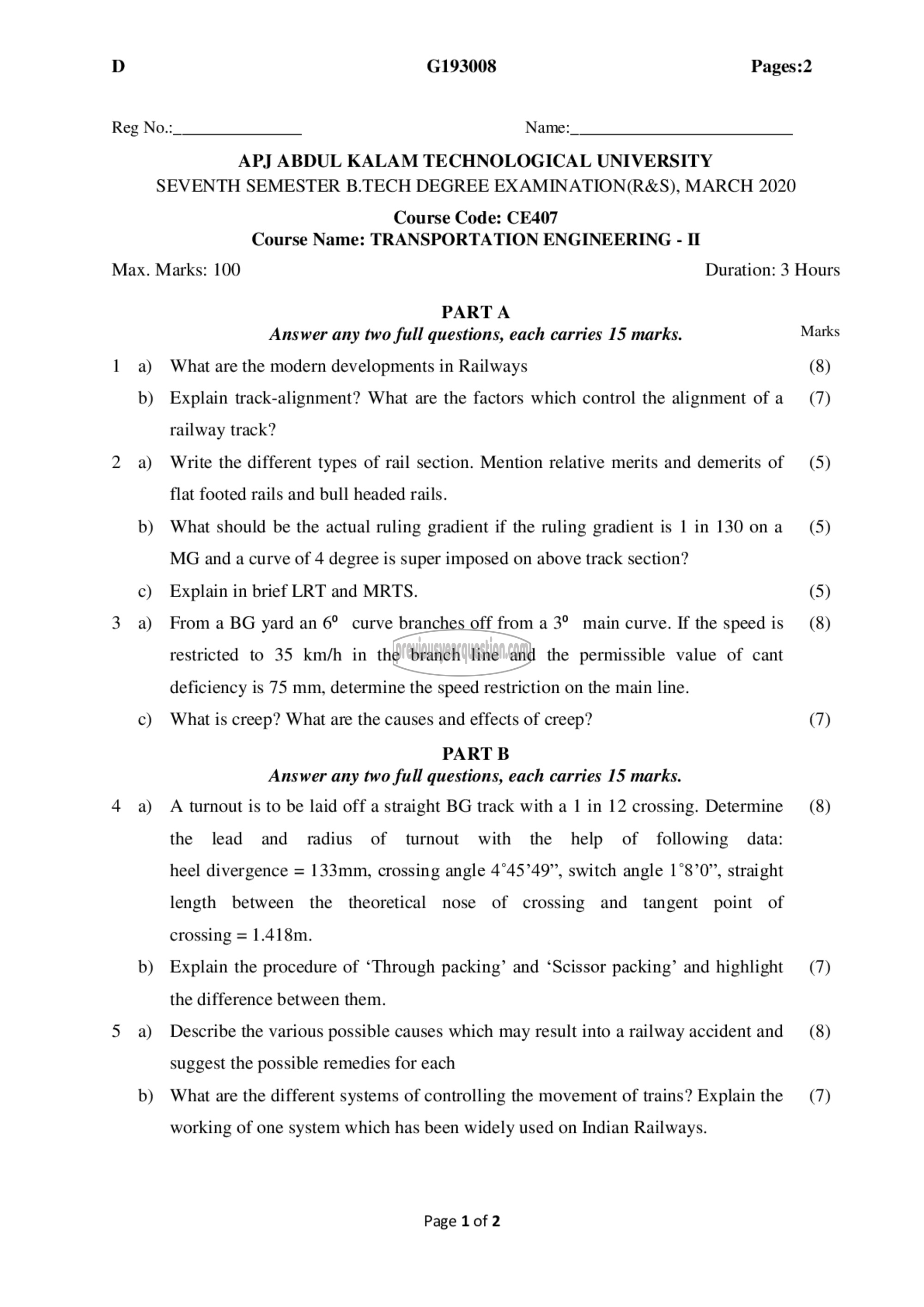 Question Paper - Transportation Engineering -II-1