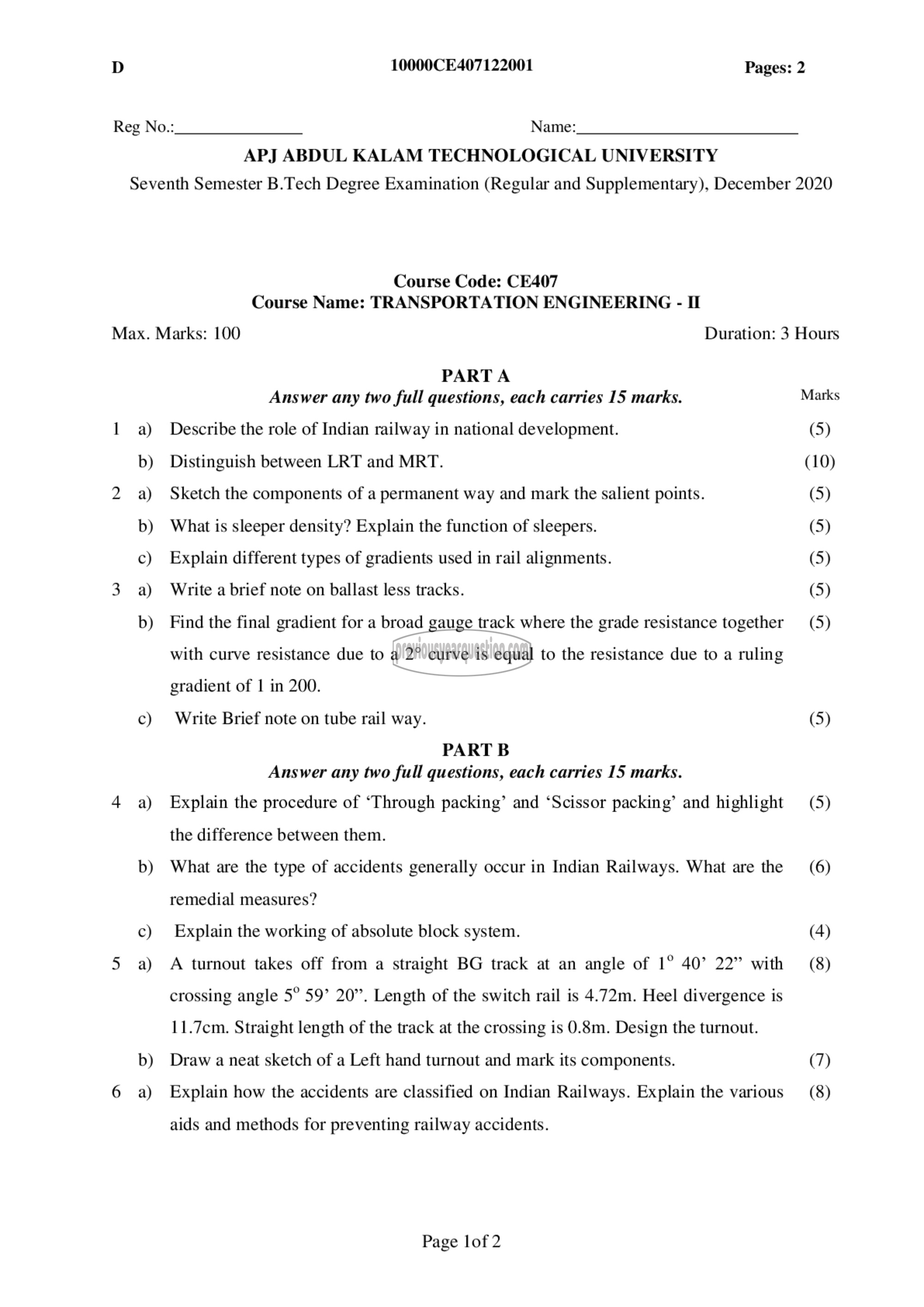 Question Paper - Transportation Engineering -II-1