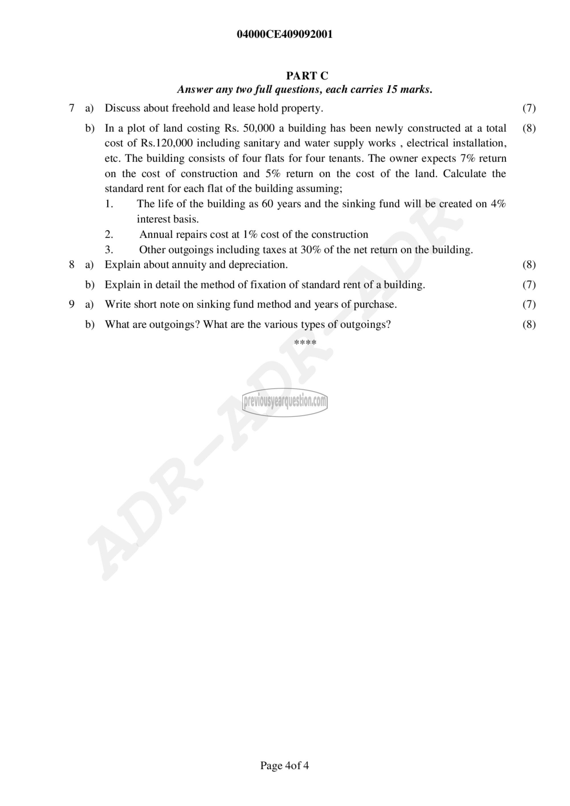 Question Paper - Quantity Surveying and Valuation-4