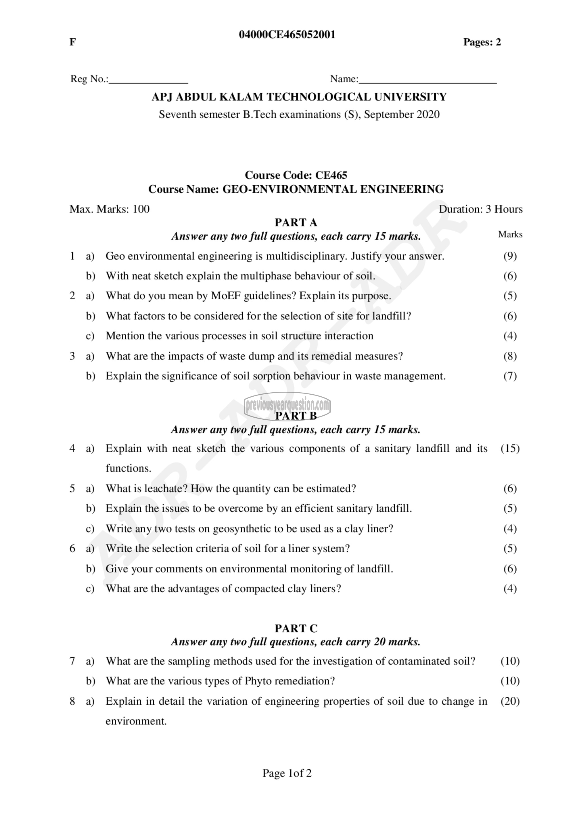 Question Paper - Geo-Environmental Engineering-1