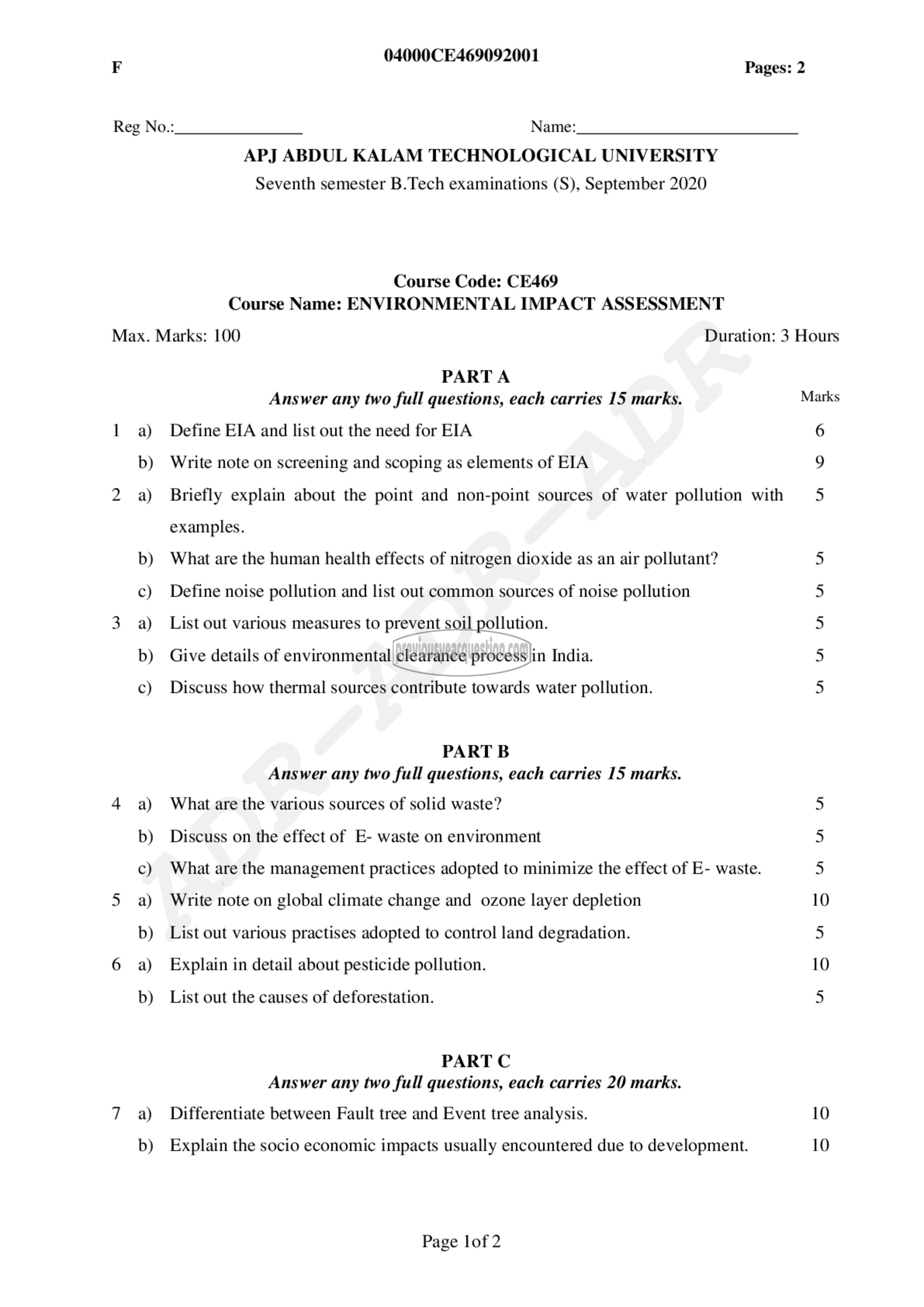 Question Paper - Environmental Impact Assessment-1