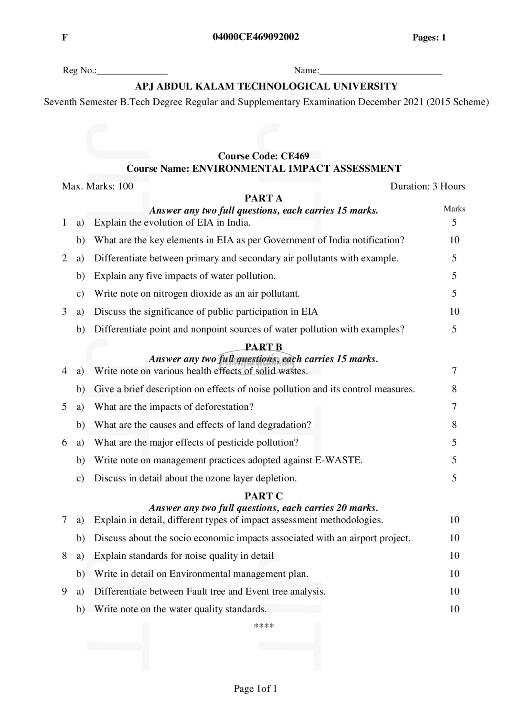 Question Paper - Environmental Impact Assessment-1