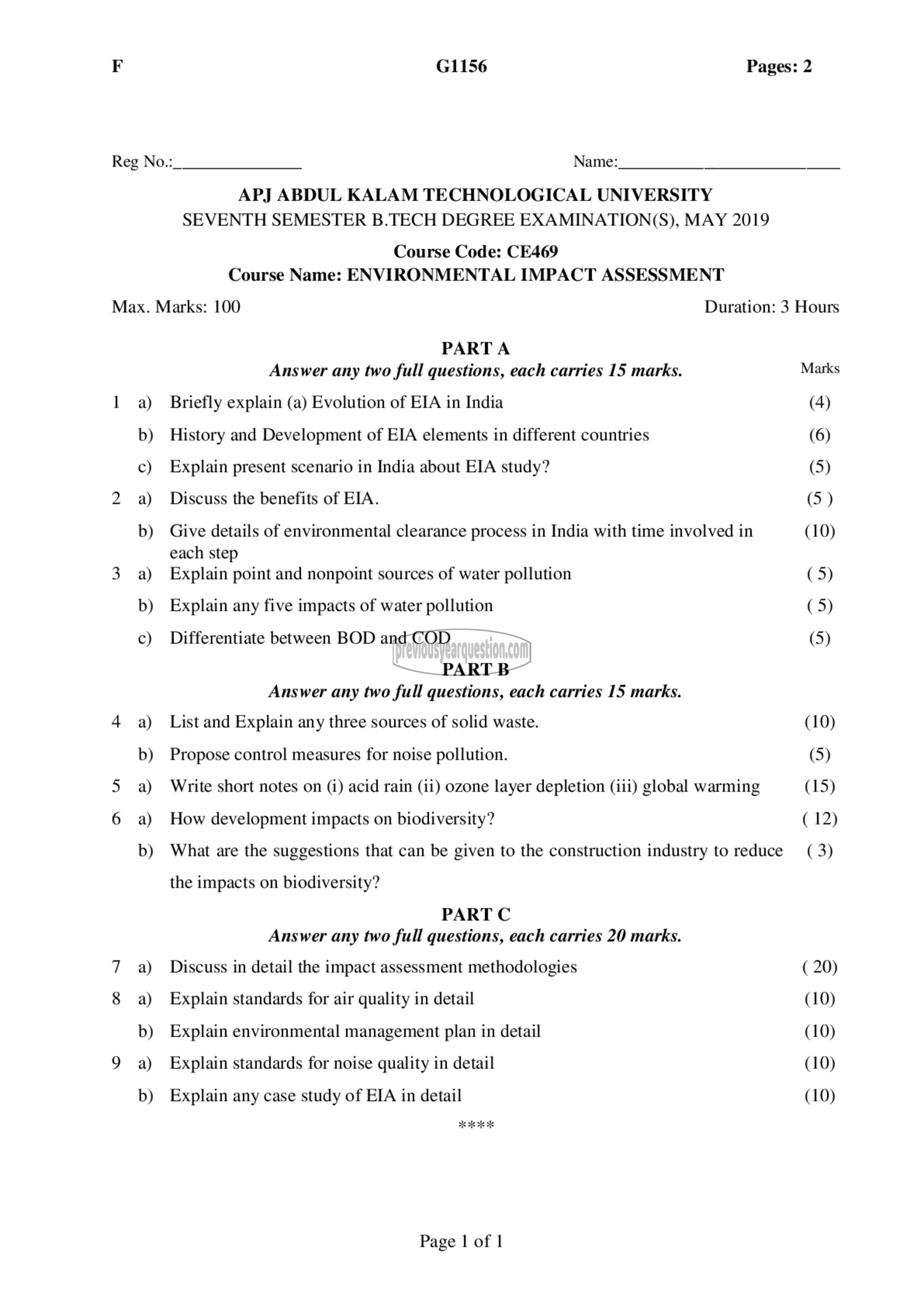 Question Paper - Environmental Impact Assessment-1