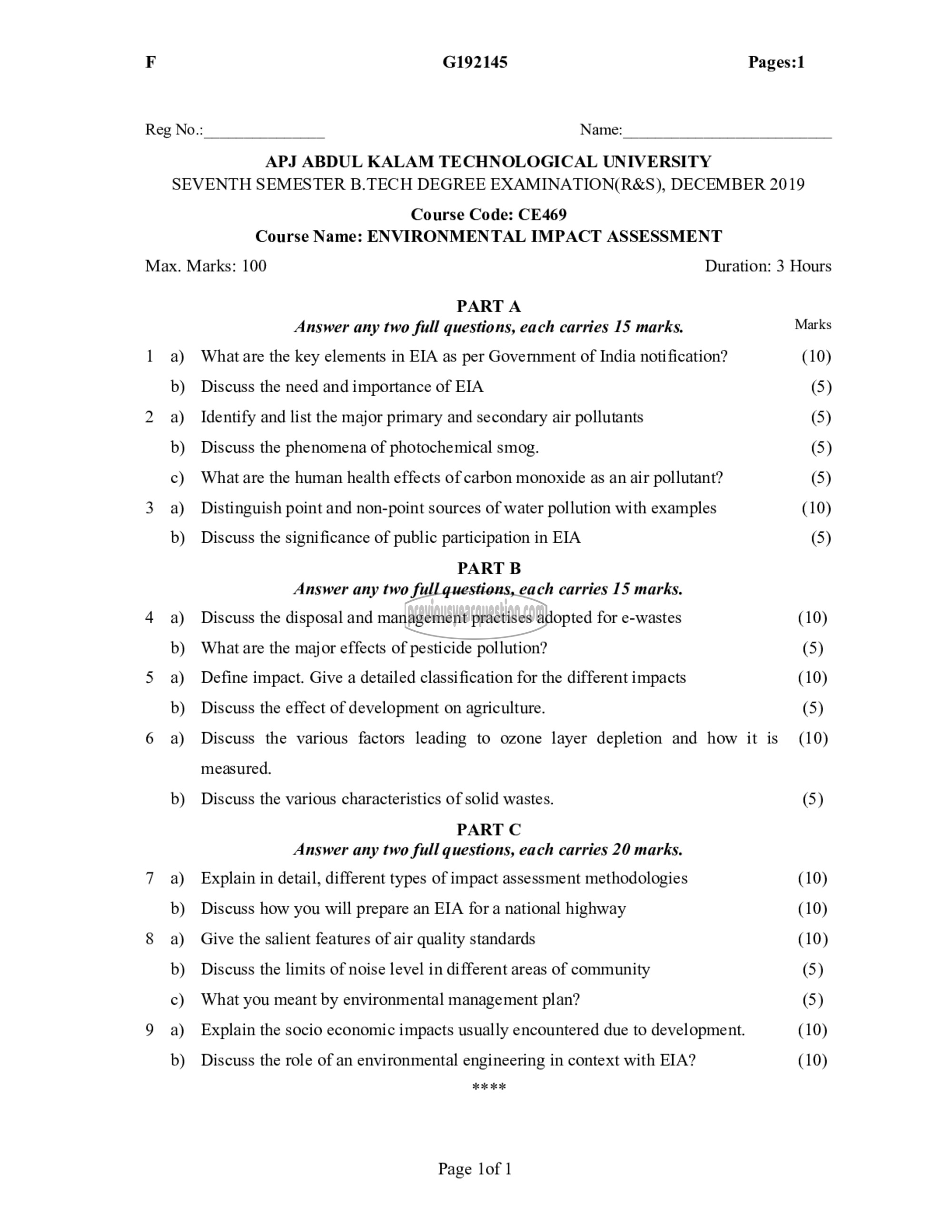 Question Paper - Environmental Impact Assessment-1