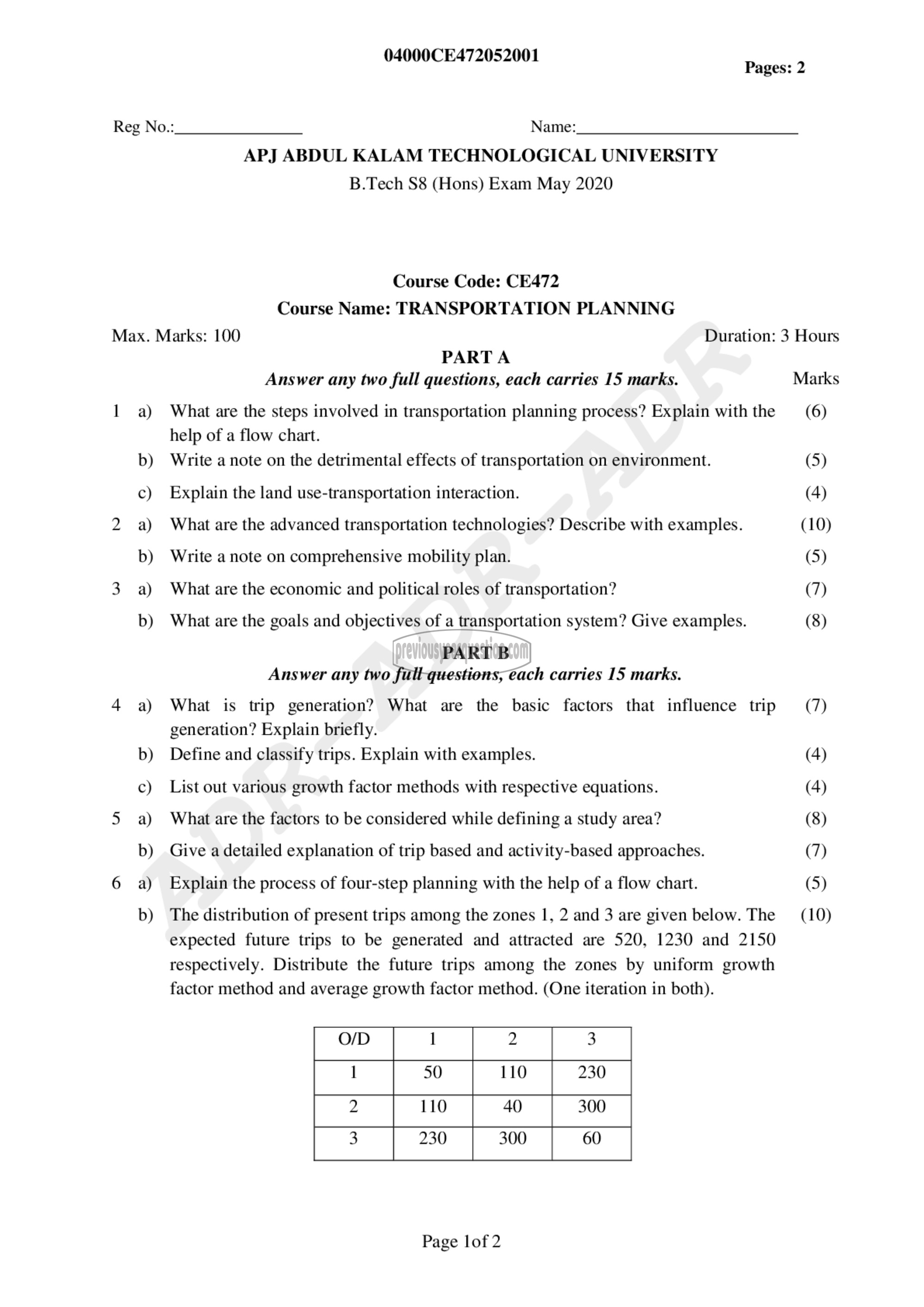 Question Paper - Transportation Planning-1