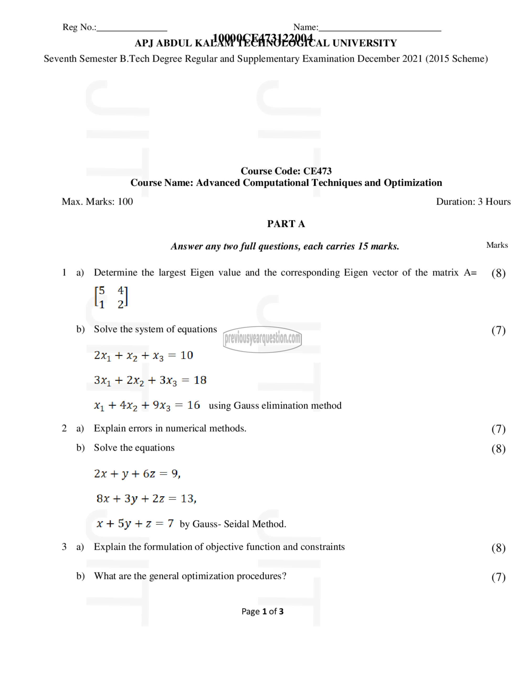 Question Paper - Advanced Computational Techniques and Optimization-1