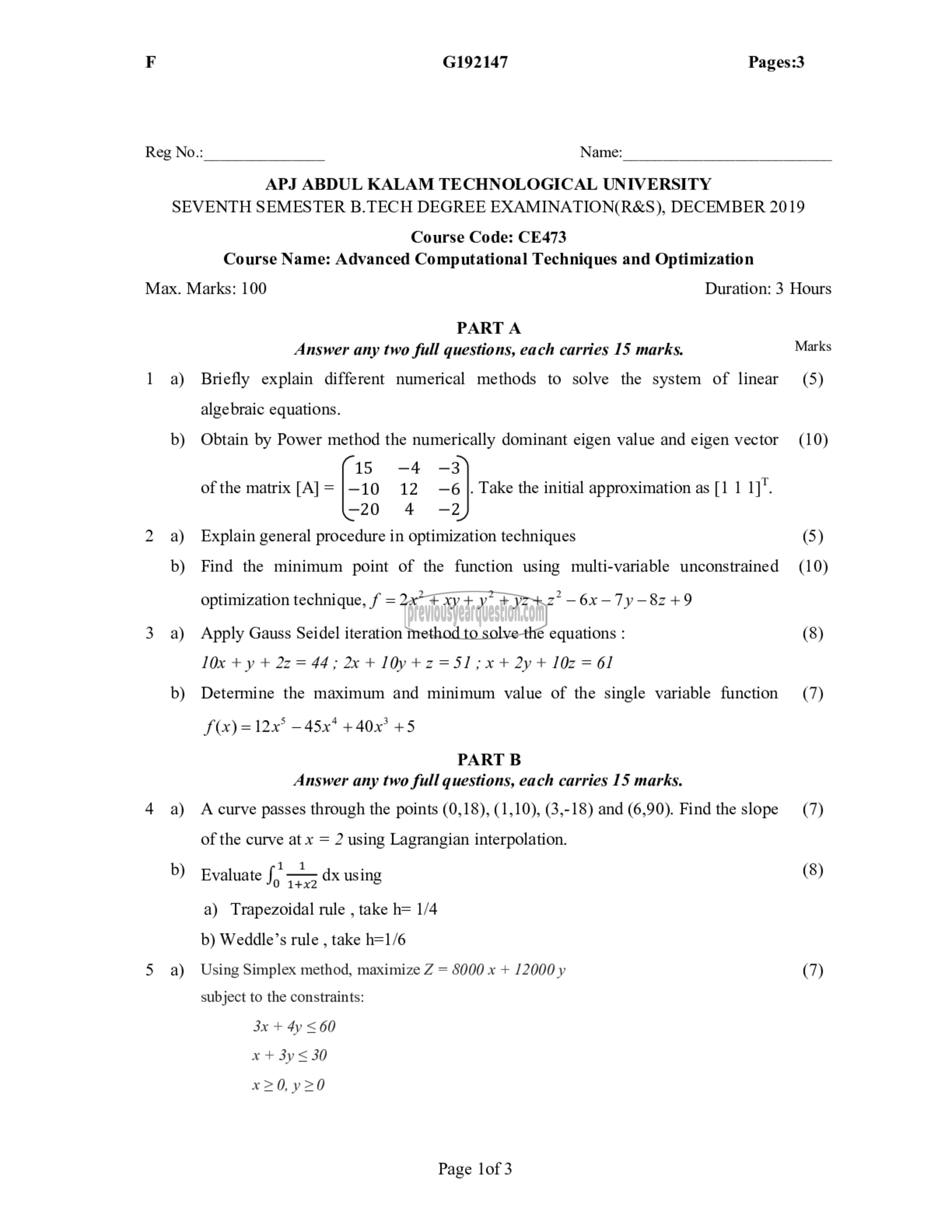 Question Paper - Advanced Computational Techniques and Optimization-1