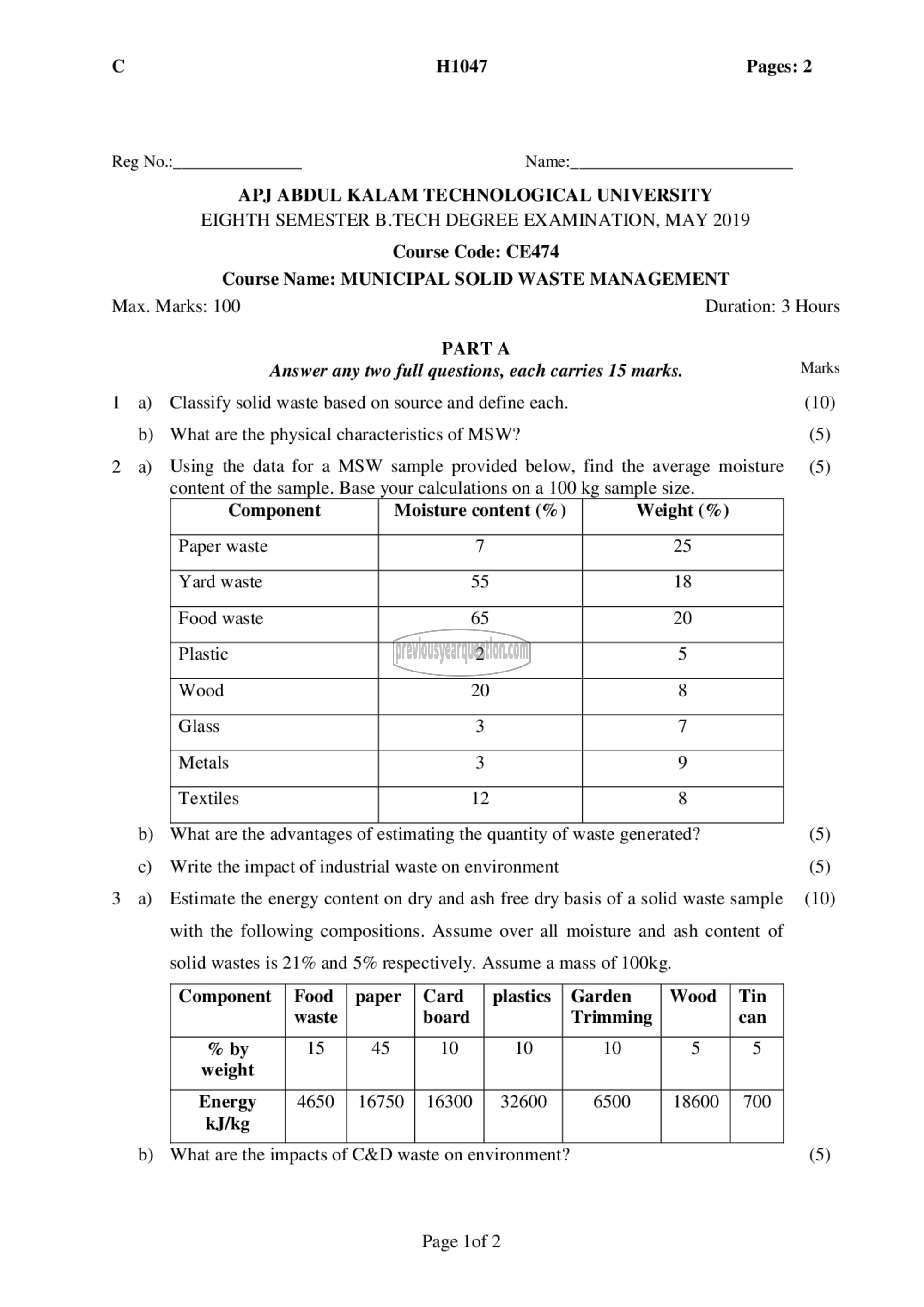 Question Paper - Municipal Solid Waste Management-1