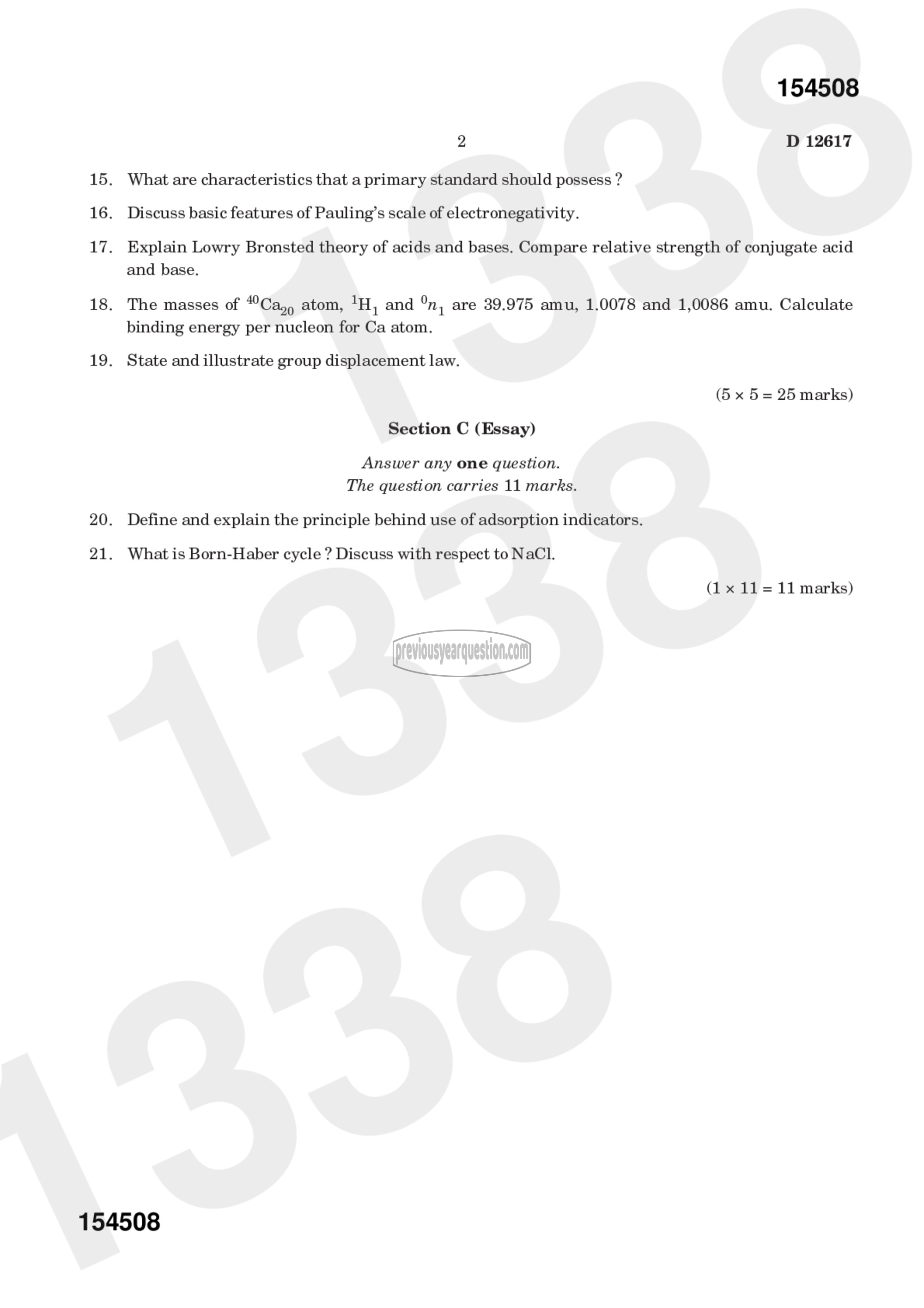 Question Paper - Theoretical and Inorganic Chemistry-I-2