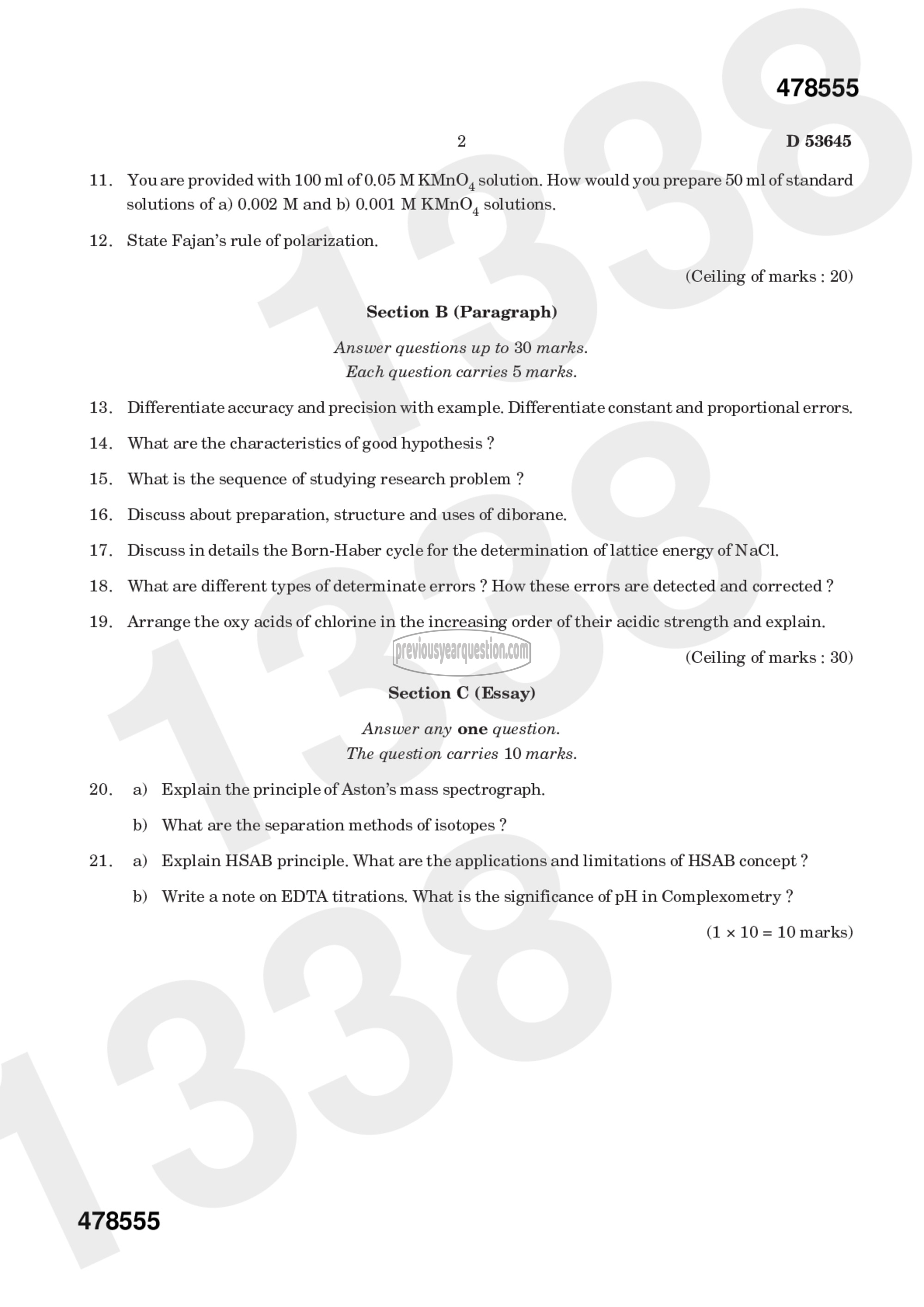 Question Paper - Theoretical and Inorganic Chemistry-I-2