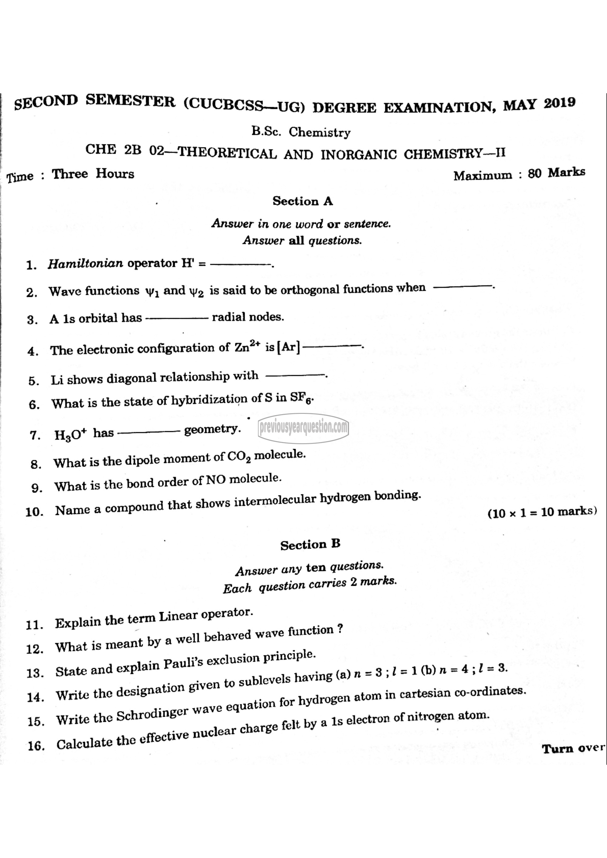 Question Paper - Theoretical and Inorganic Chemistry-II-1