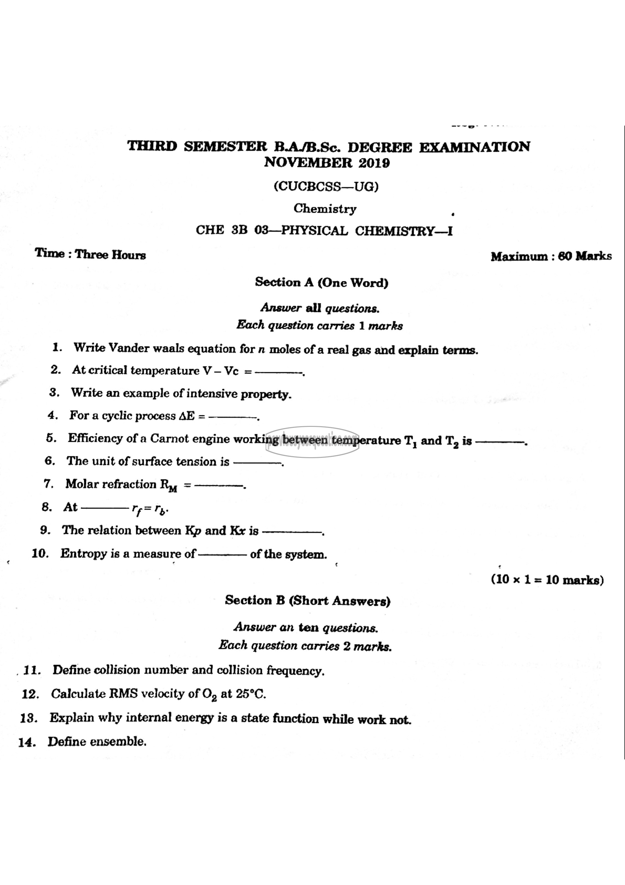 Question Paper - Physical Chemistry-I-1