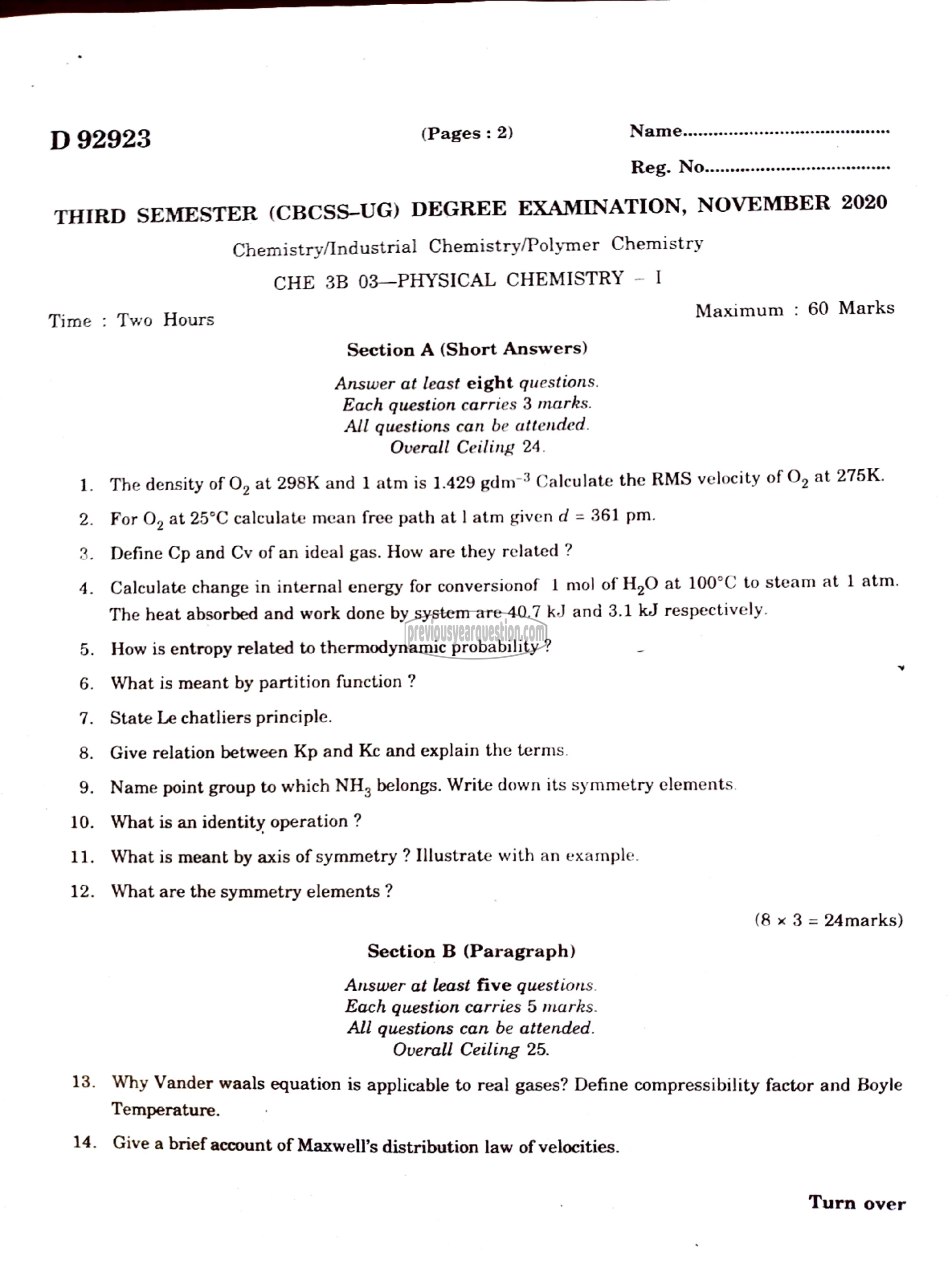 Question Paper - Physical Chemistry-I-1